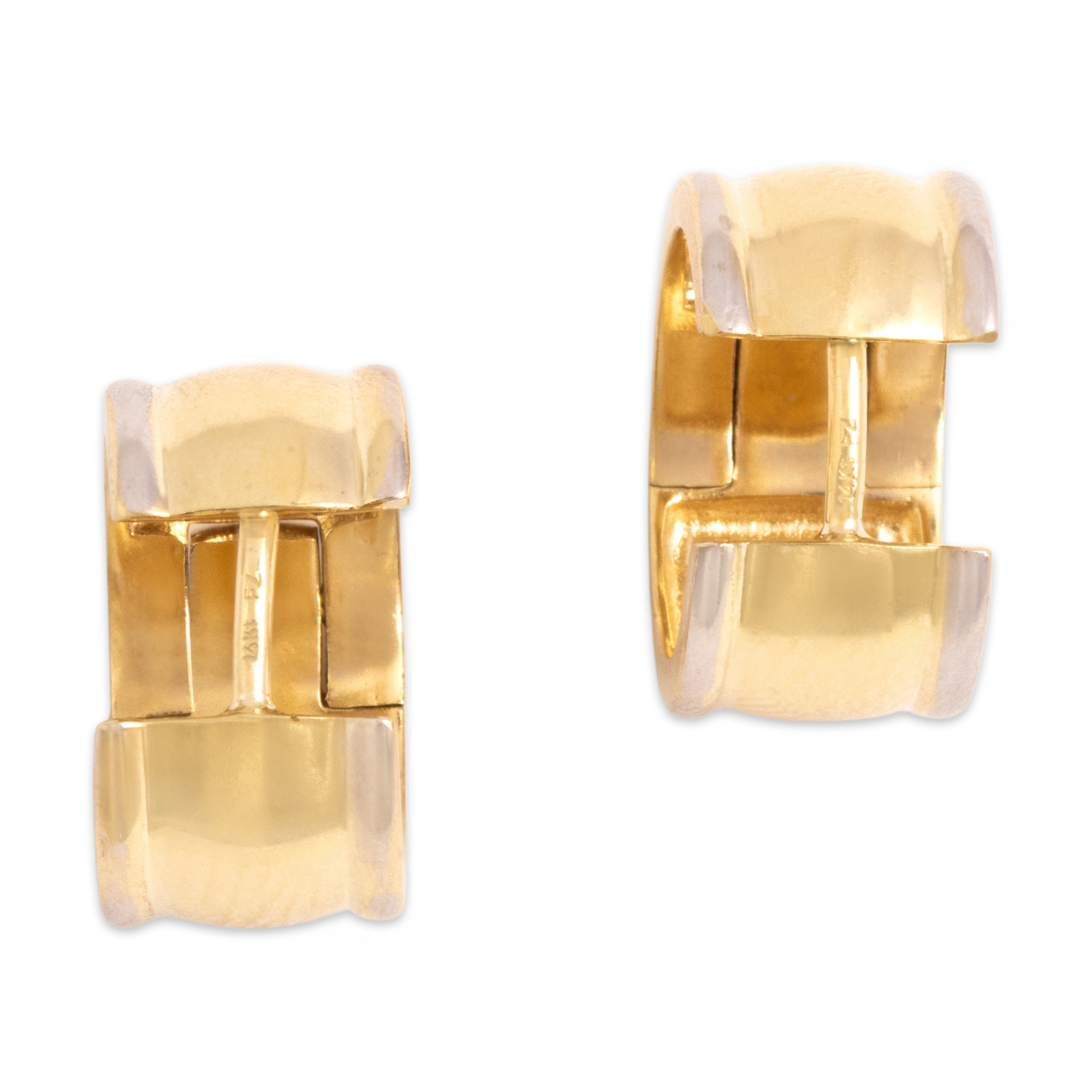 Vintage Small 14k Yellow & White Gold Classic Dome Hoop Earrings - Back view