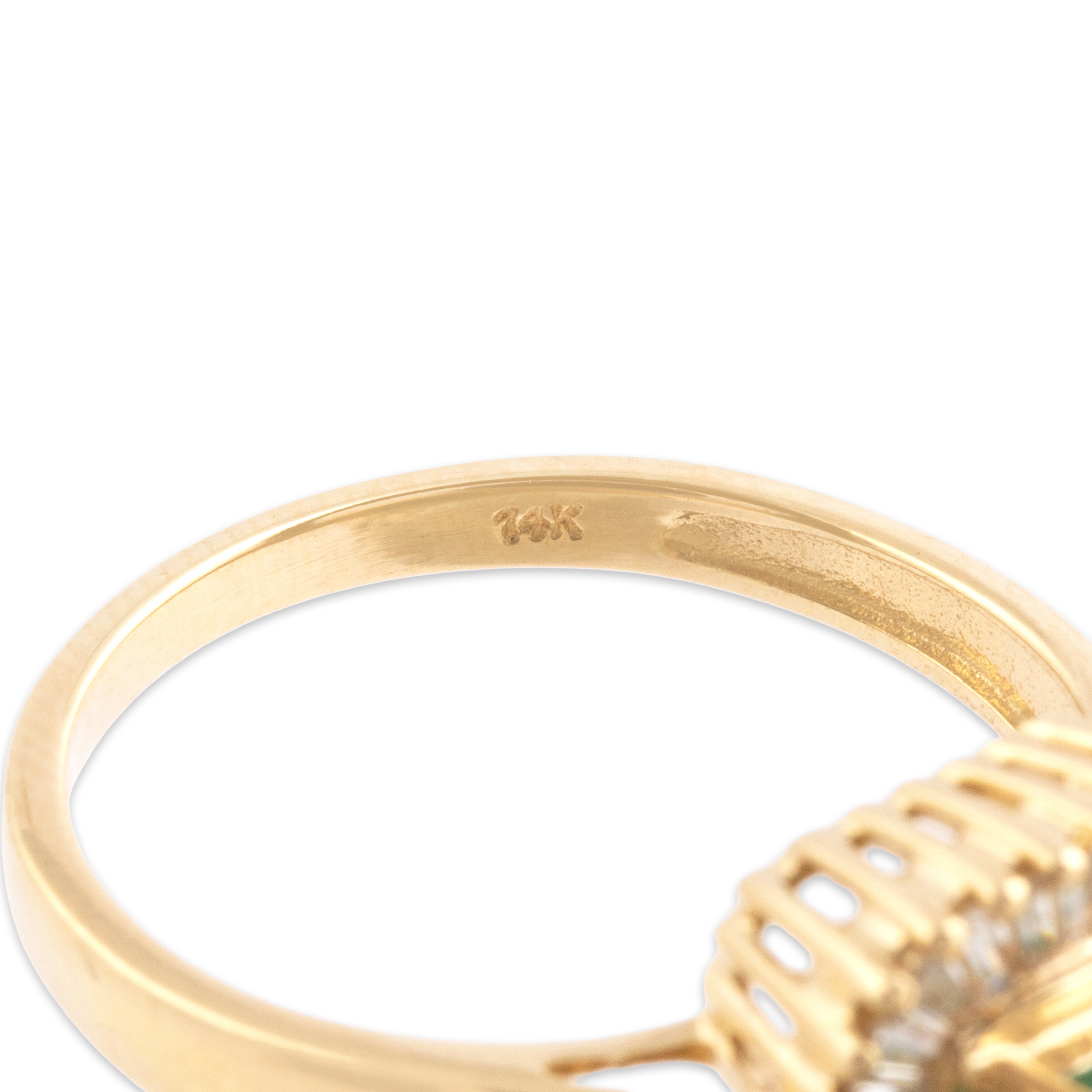 Vintage 14k Yellow Gold 1.41ct Emerald Diamond Striking Halo Ring - Hallmark view