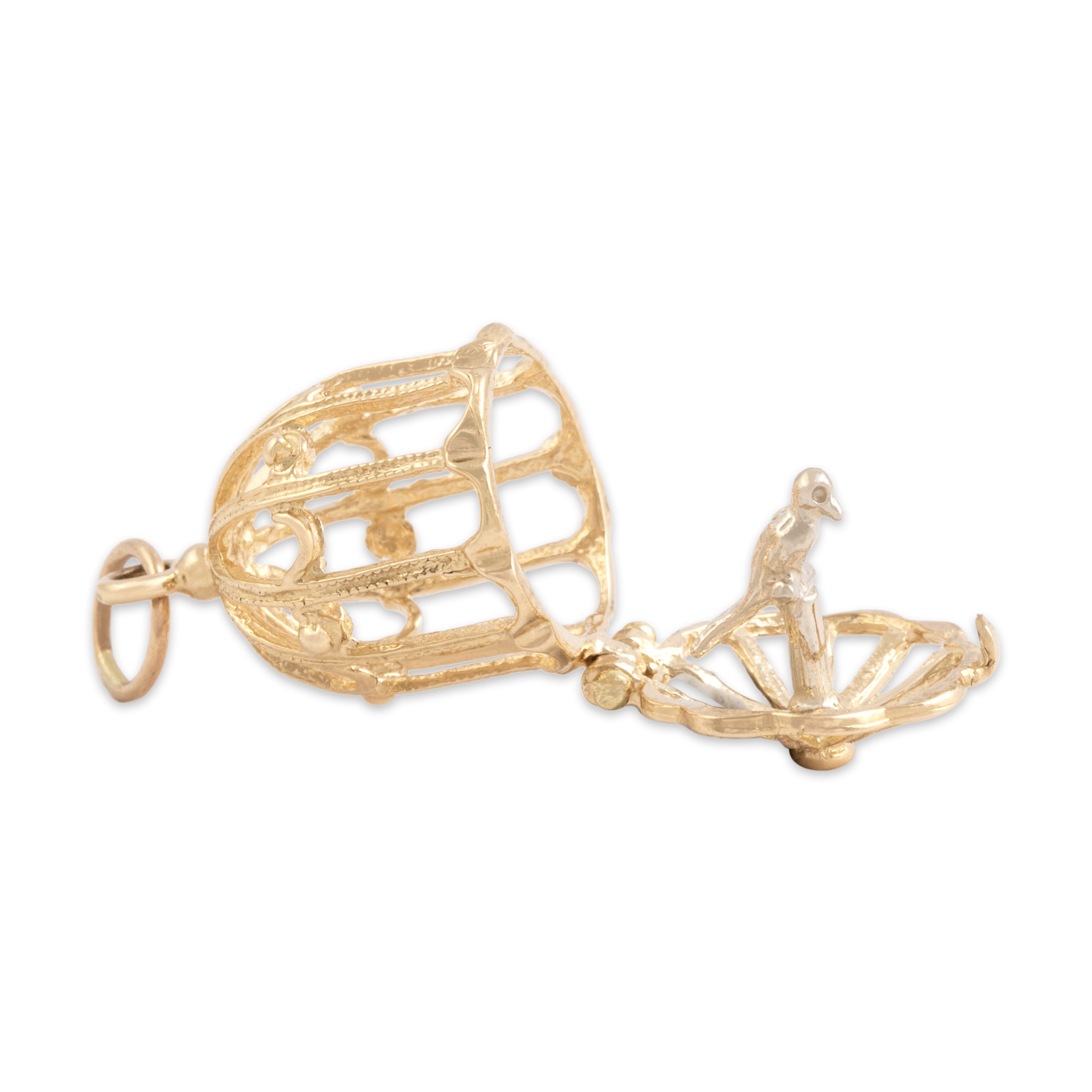 Vintage 14k Yellow & White Gold Whimsical Articulated Birdcage Charm / Pendant - detail view #1