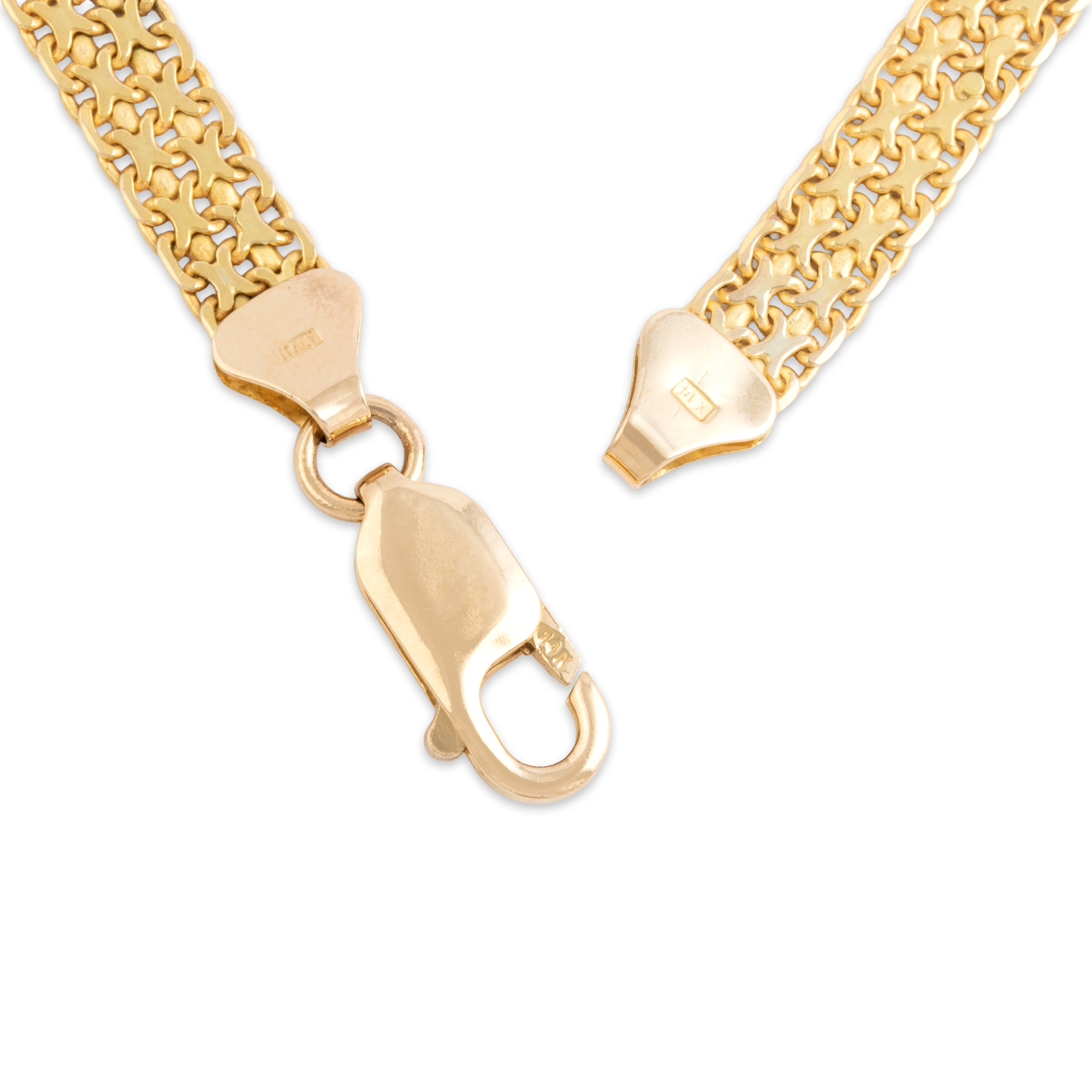 Vintage Italian 14k Yellow Gold Fantastic Mesh Chevron Necklace - clasp view
