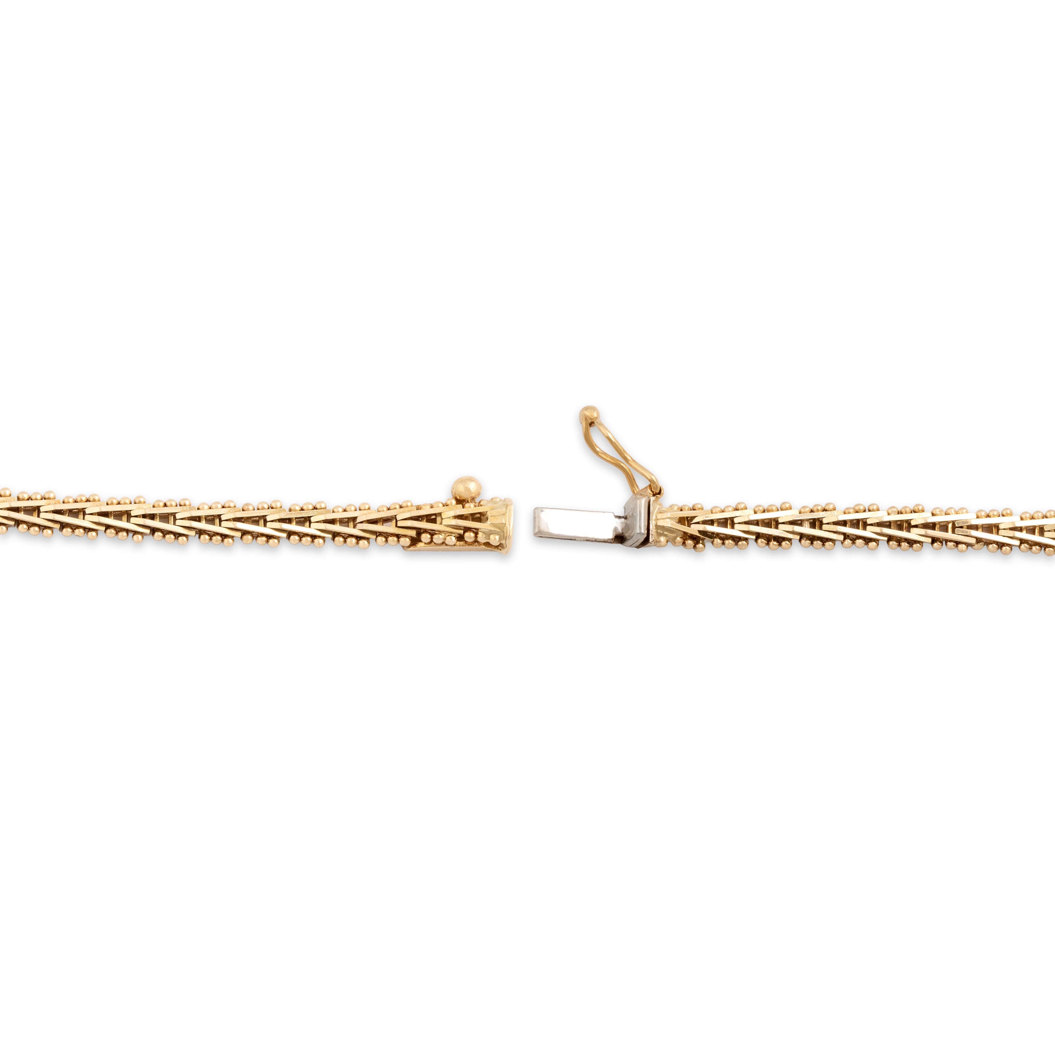 Vintage Italian 14k Yellow Gold Diamond Sleek Accented Flat Link Bracelet - clasp view