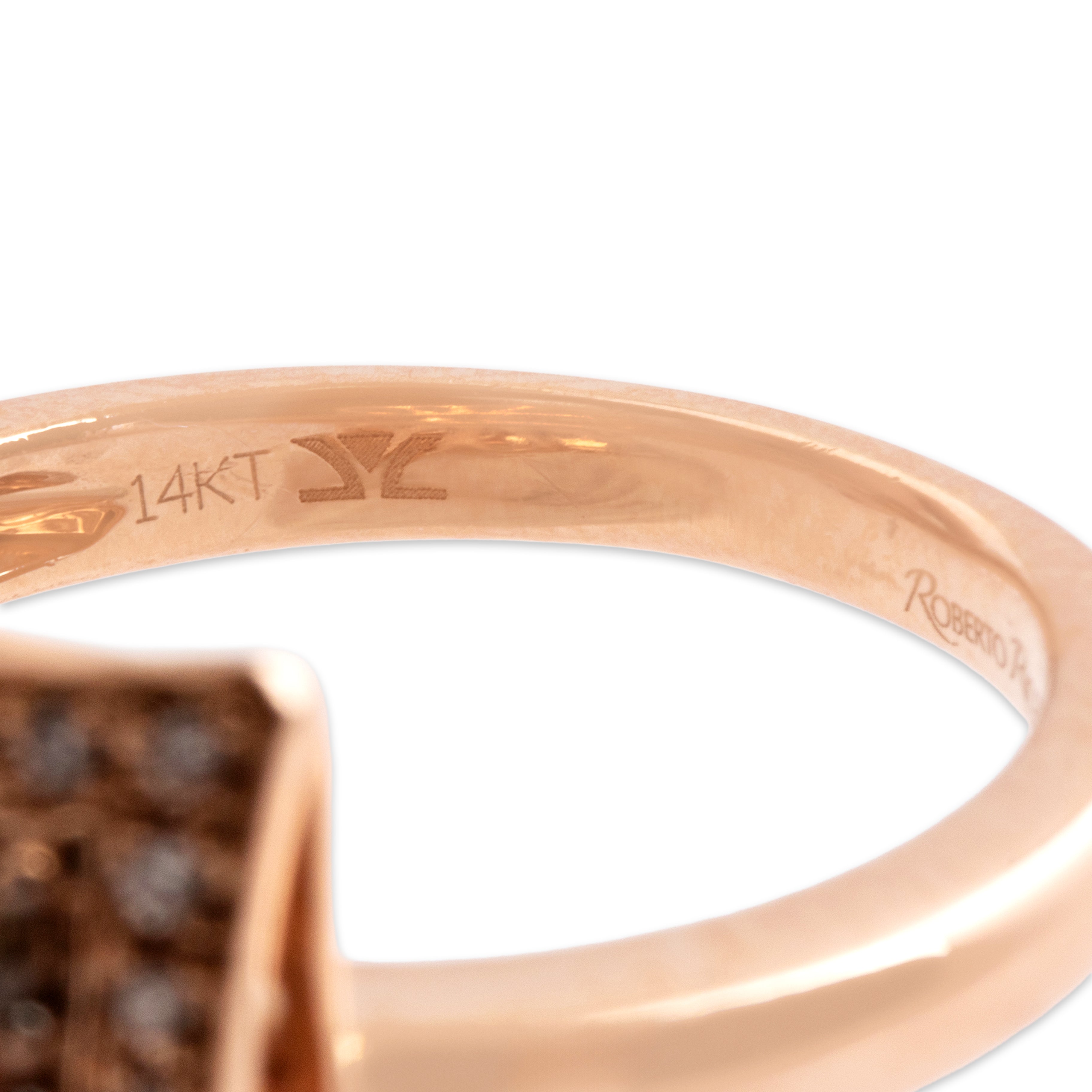 Estate 14k Rose Gold Champagne Diamond White Diamond Sparkling Tile Ring - Hallmark view