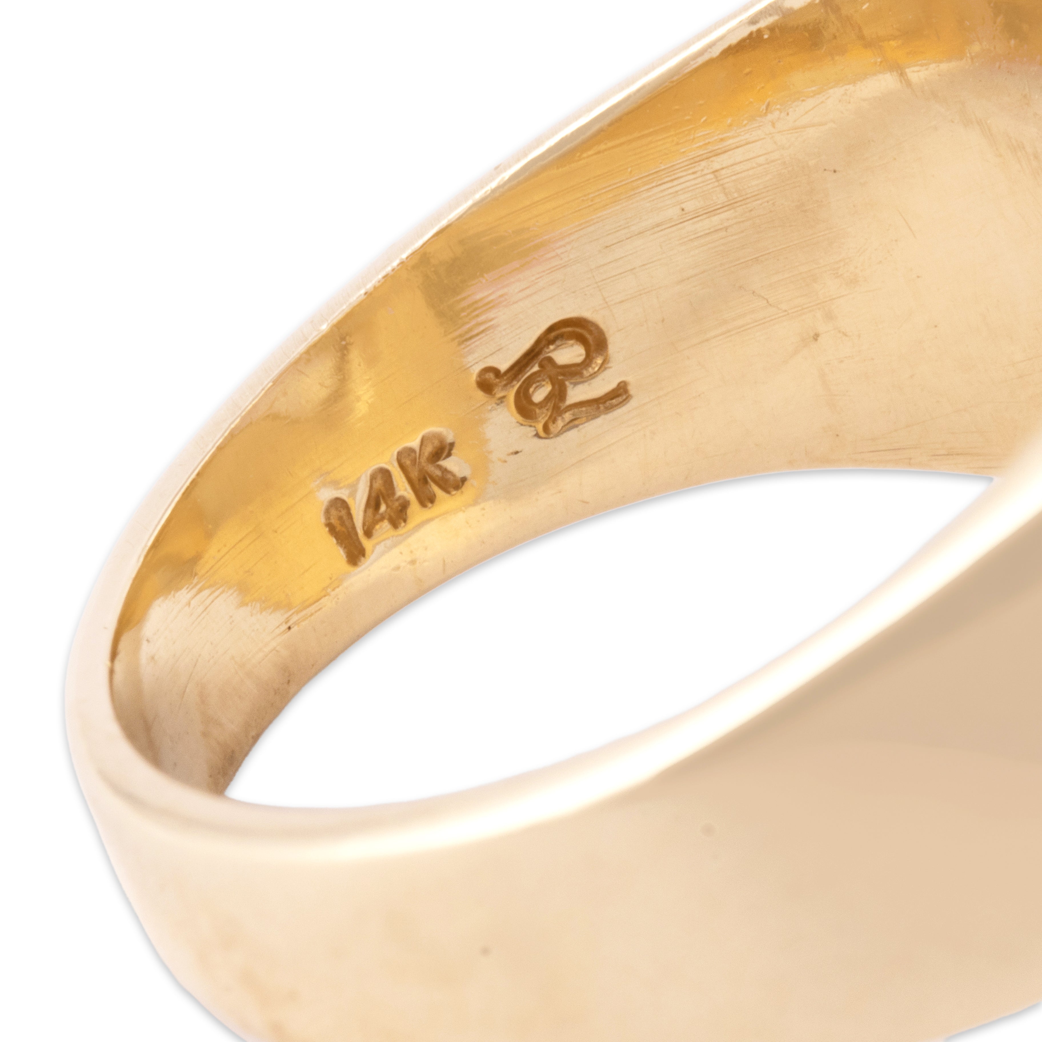 Vintage Heavy 14k Yellow Gold Mabé Pearl Luminous Sculptural Ring - Hallmark view