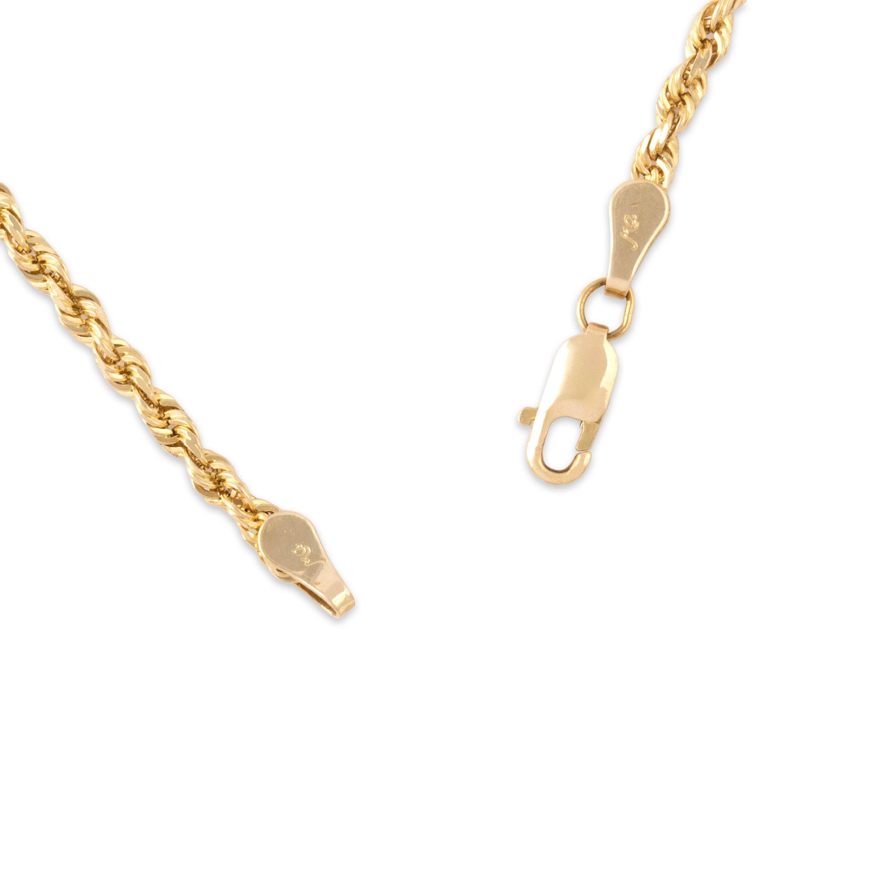 Vintage 14k Yellow Gold 2.25mm Classic Rope Chain - clasp view