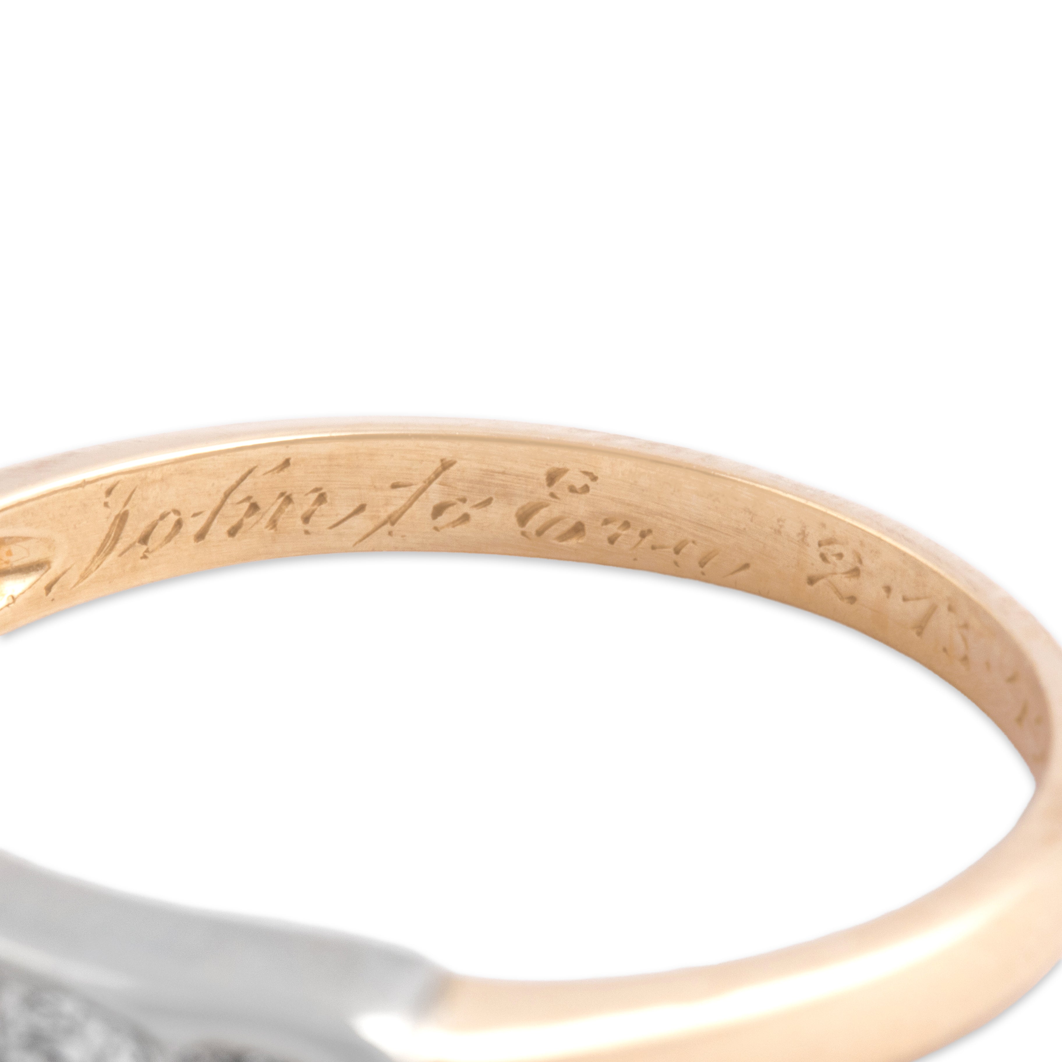 Vintage 14k Yellow & White Gold Diamond Romantic Classic Line Band Ring - Hallmark view