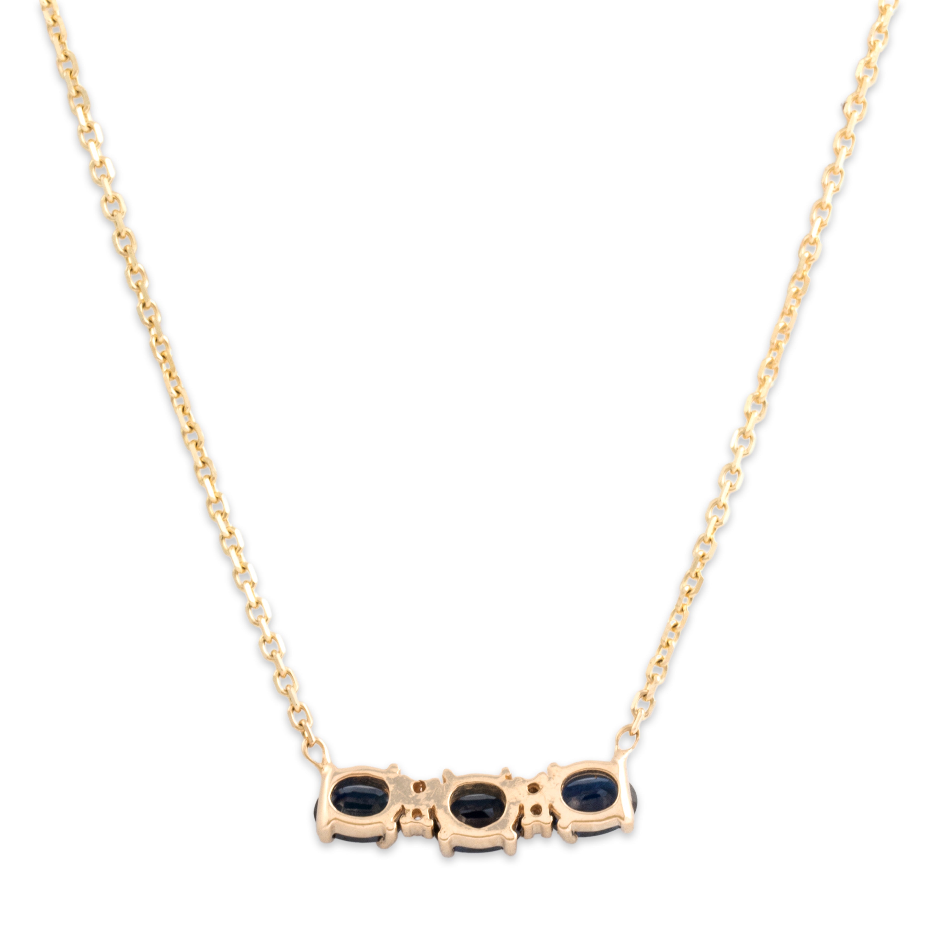 Vintage 14k Yellow Gold 1.61cttw Blue Sapphire Diamond Chic East-West Trio Necklace - Back view