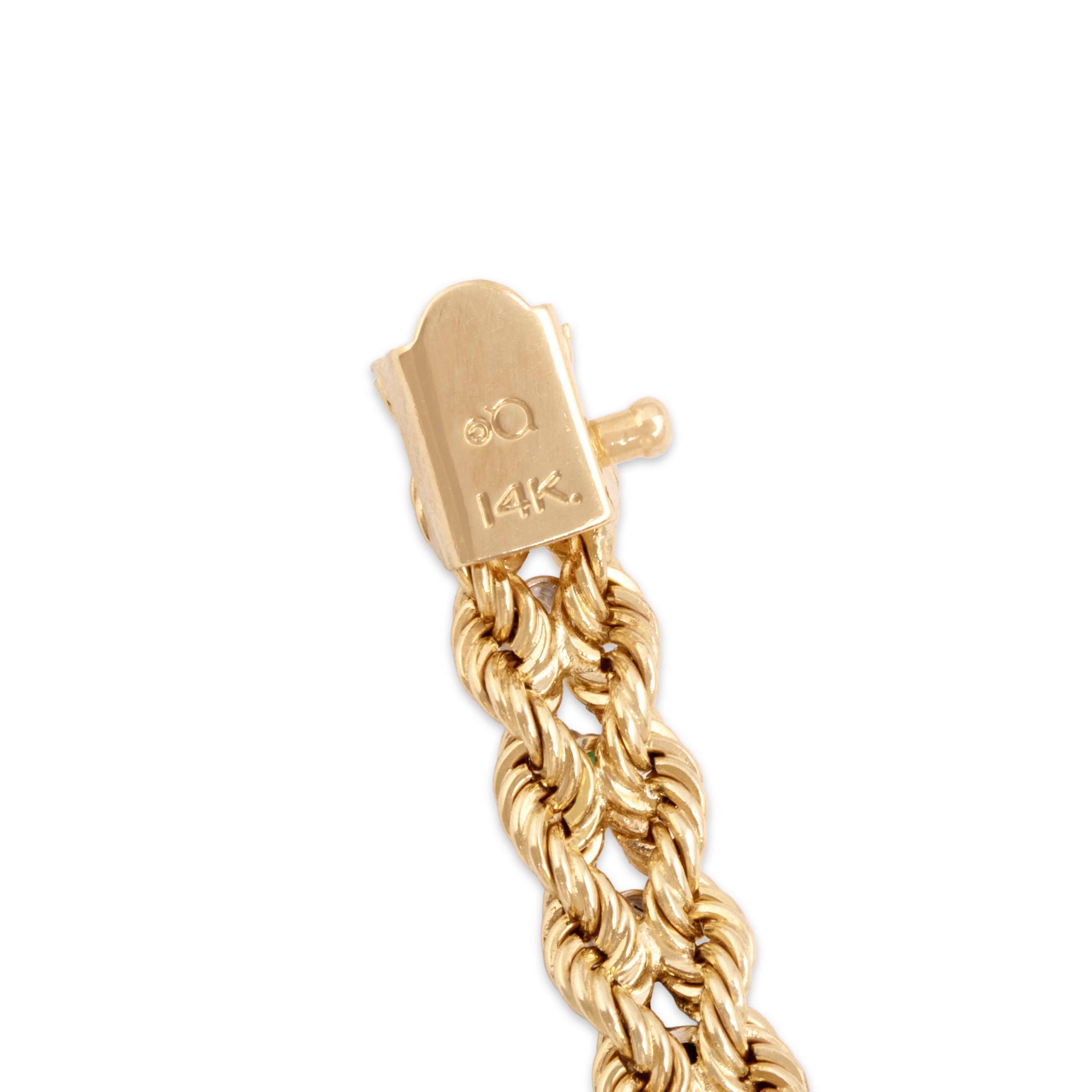 Vintage 14k Yellow Gold .83cttw Emerald .61cttw Diamond Wonderful Dual Rope Line Bracelet - Hallmark view
