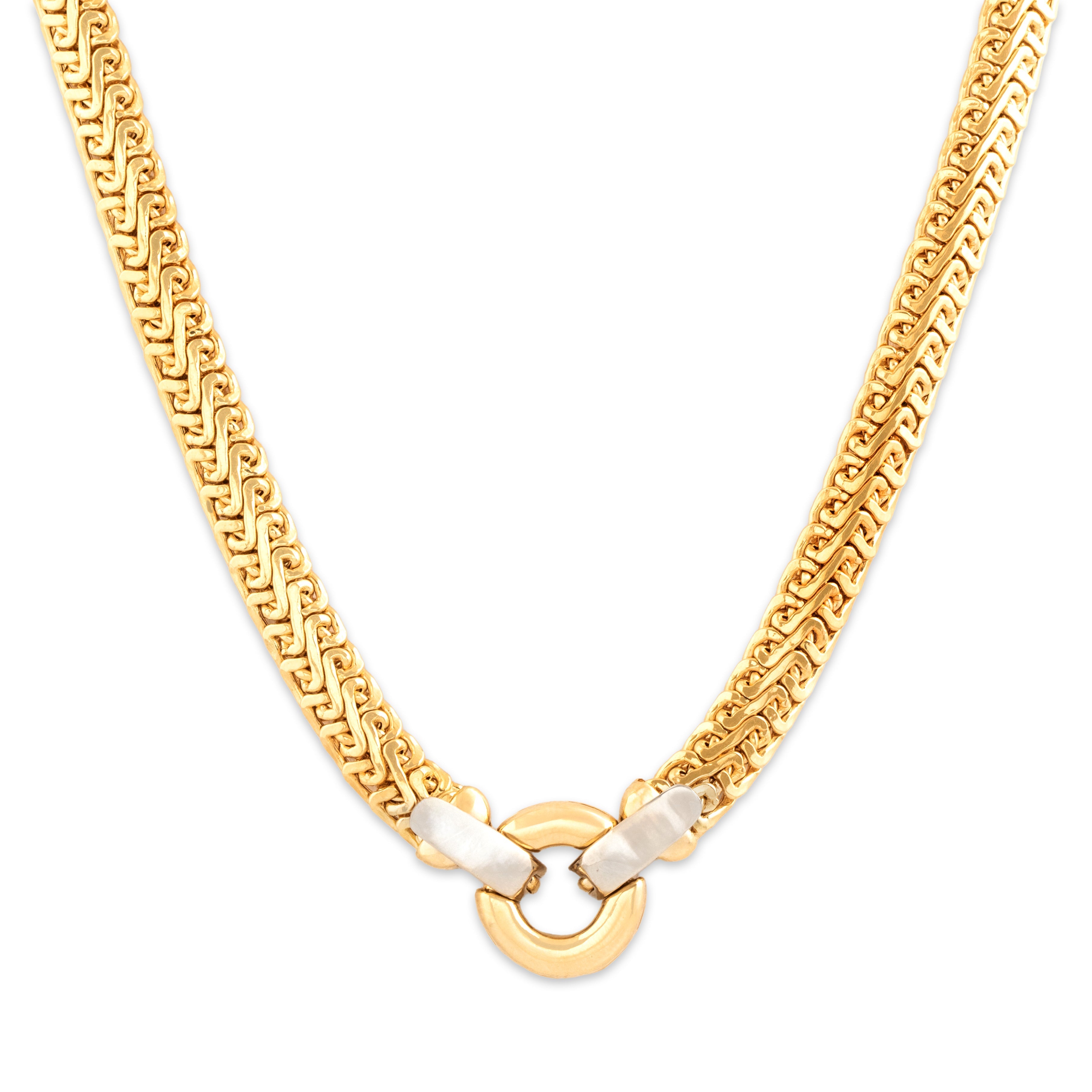 Vintage Italian 18k Yellow & White Gold Dual Opening Flat Artistic Link Necklace - detail view #1