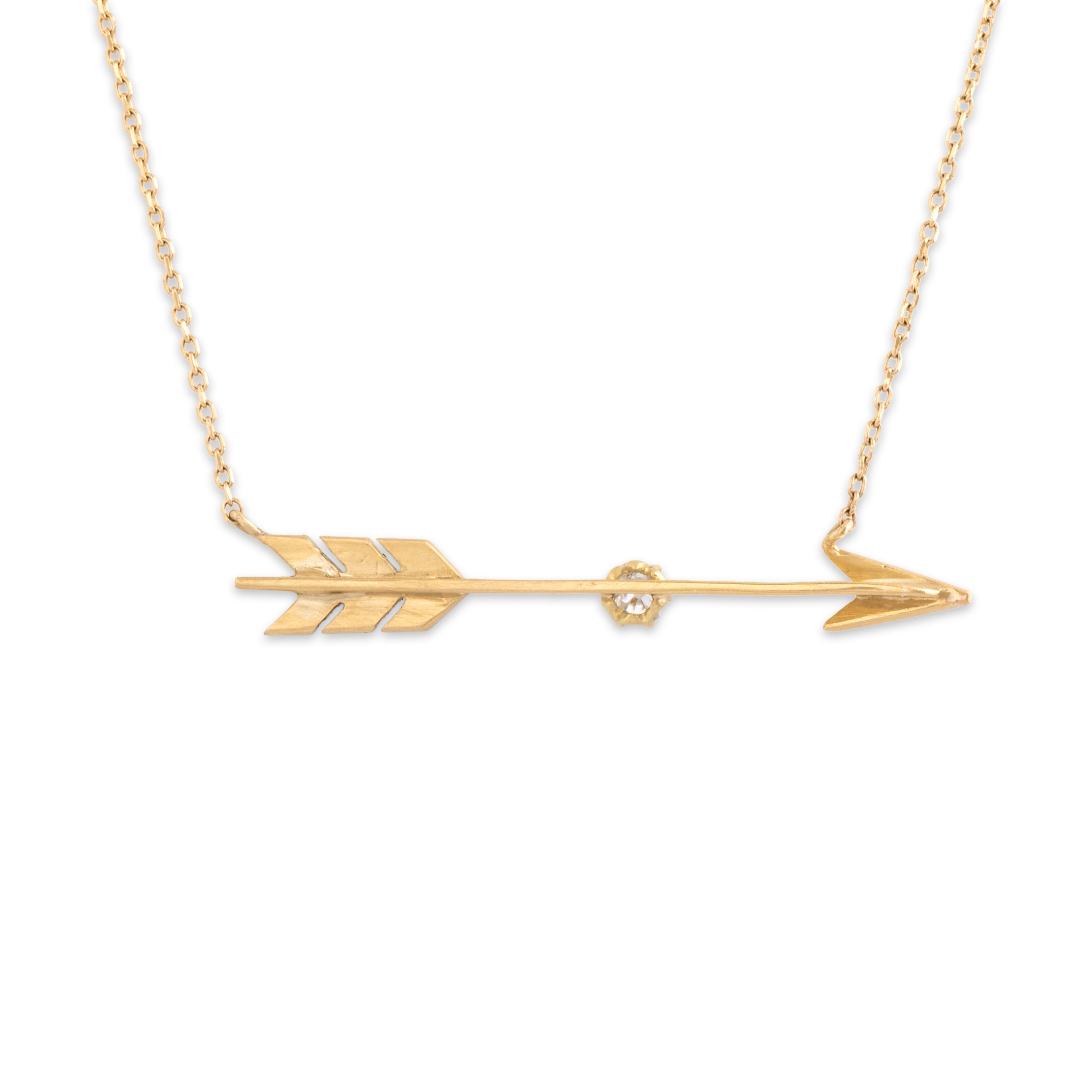 Antique 14k & 18k Yellow Gold Old Mine Cut Diamond Sparkling Flying Arrow Necklace - Back view