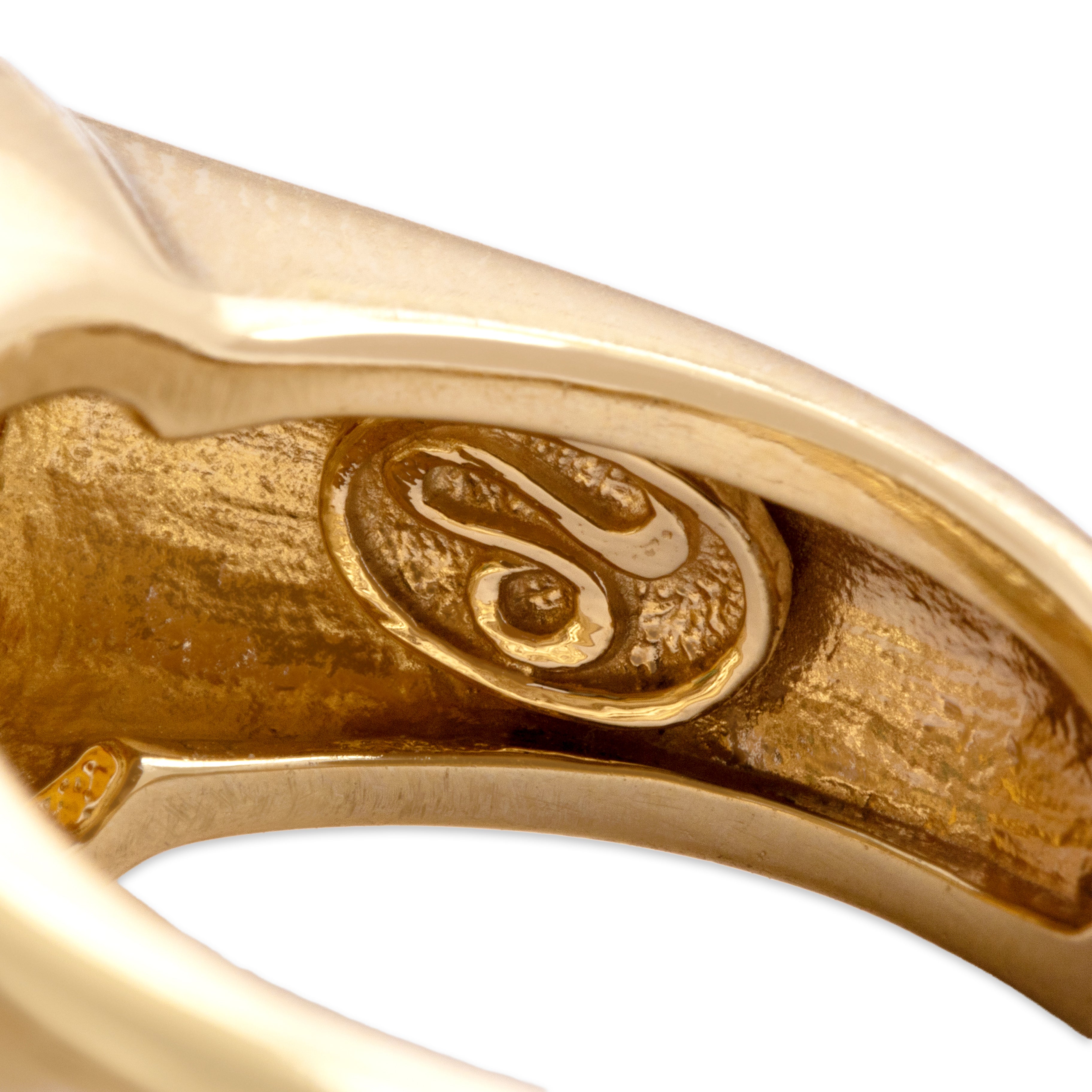 Vintage 14k Yellow Gold 2.03ct Citrine Green Tourmaline Diamond Bold Geometric Curve Ring - Hallmark view