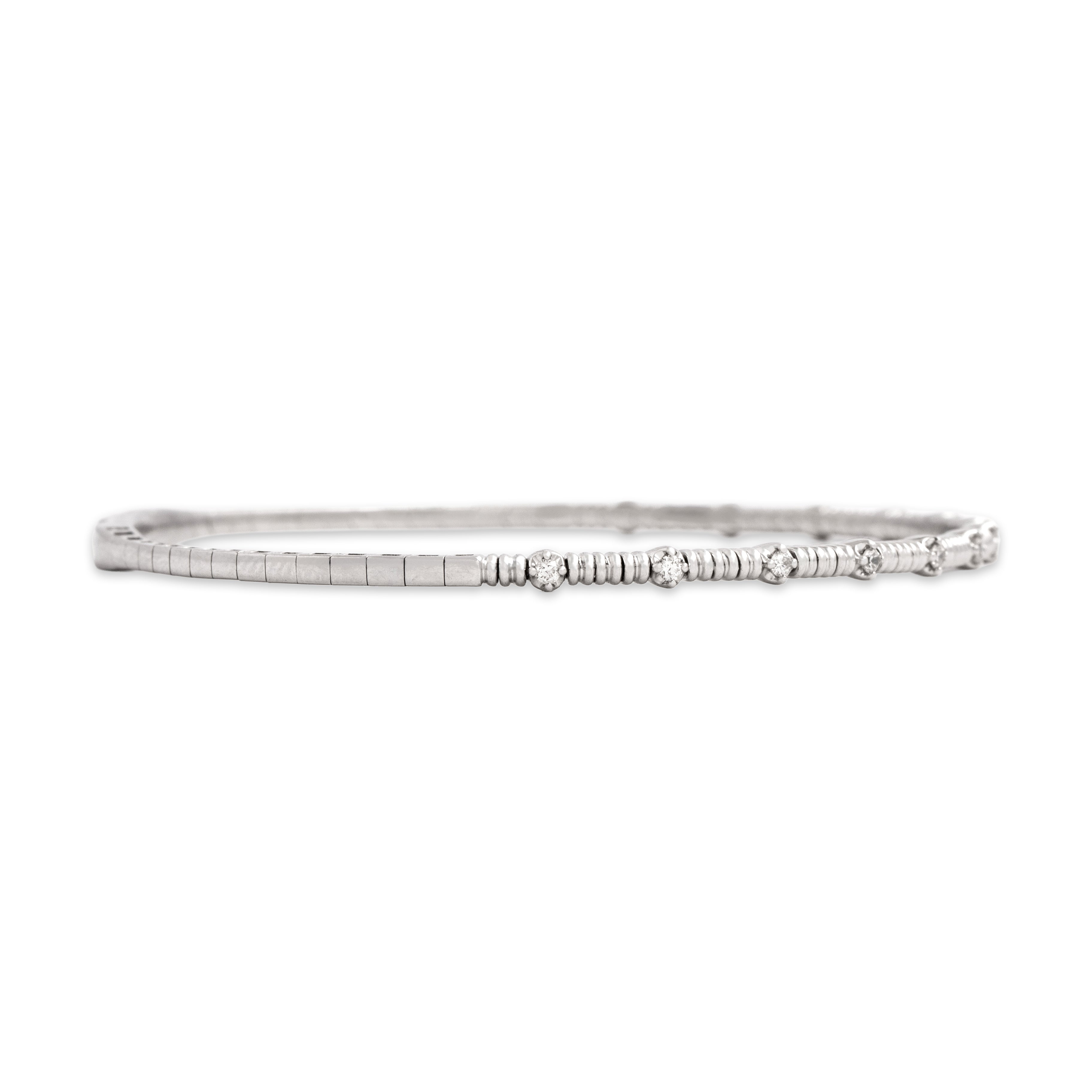 Estate 14k White Gold Diamond Flexible Dotted Tennis Bangle Bracelet - detail view #3