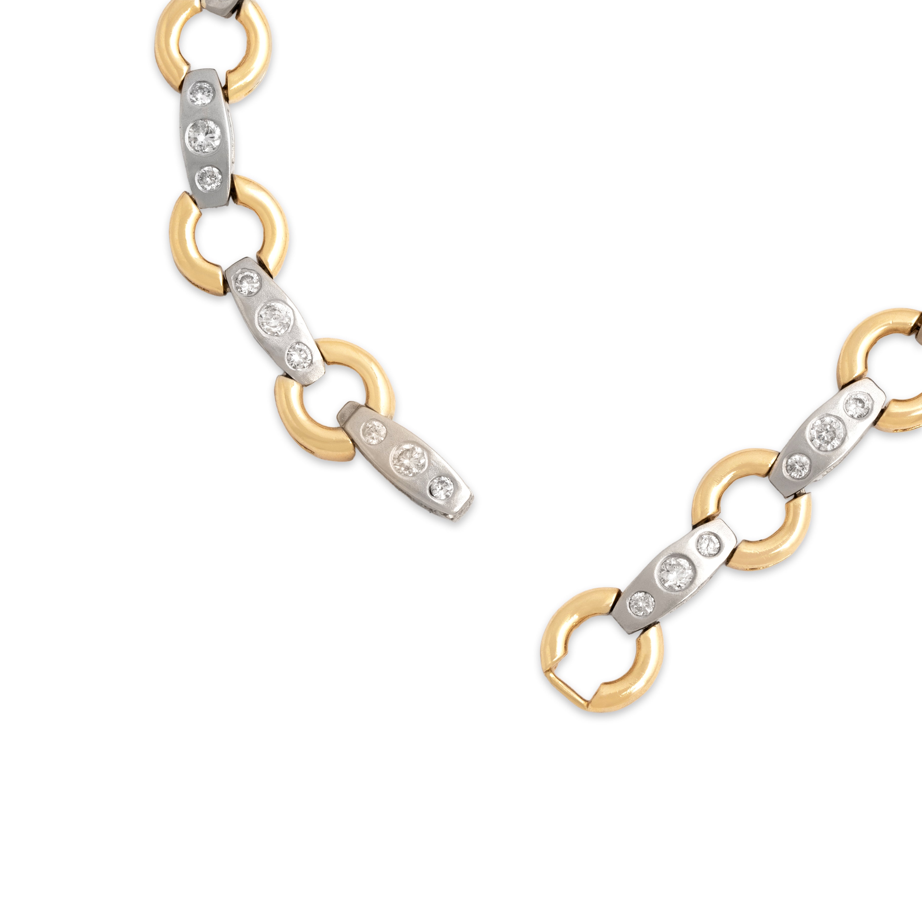 Vintage 14k Yellow & White Gold 1.03cttw Diamond Chic Dual-Textured Circle Link Bracelet - clasp view