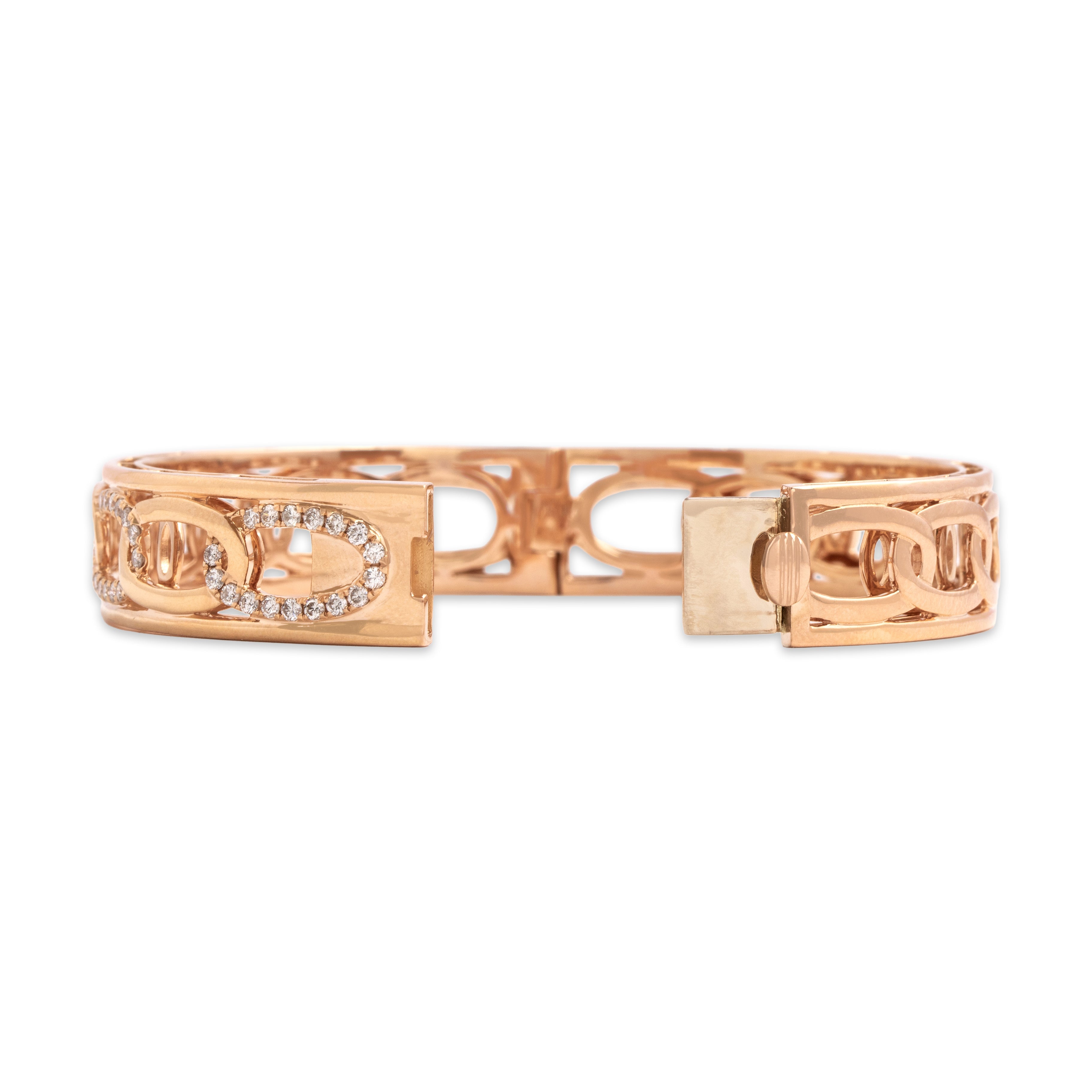 Estate Substantial 18k Rose Gold 1.03cttw Diamond Glittering Oval Link Bangle Bracelet - detail view #3