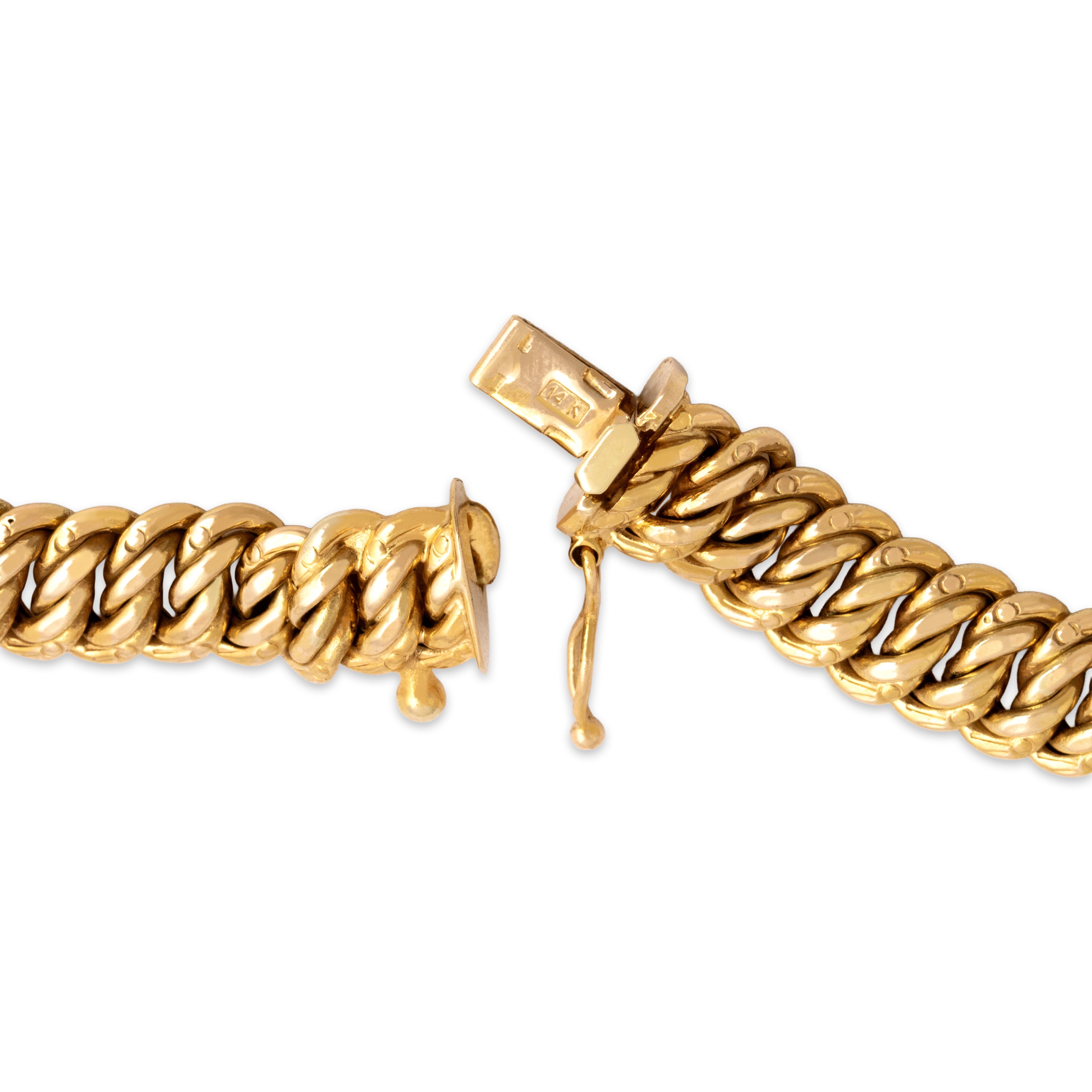 Vintage Italian 14k Yellow Gold Bold Graduated Flat Chain Necklace - clasp view