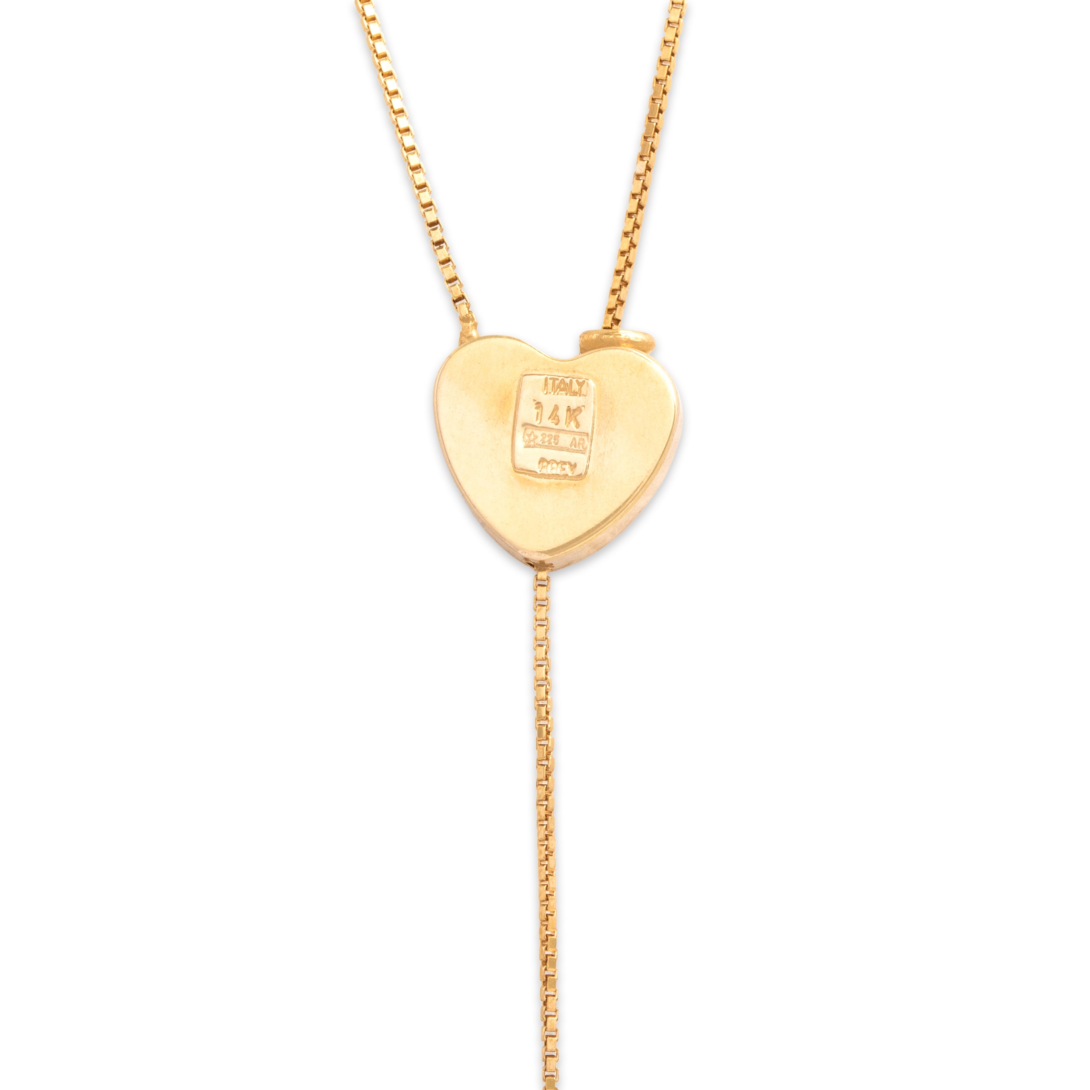 Vintage Italian 14k Yellow Gold Gleaming Delicate Heart Lariat Adjustable Necklace - Hallmark view