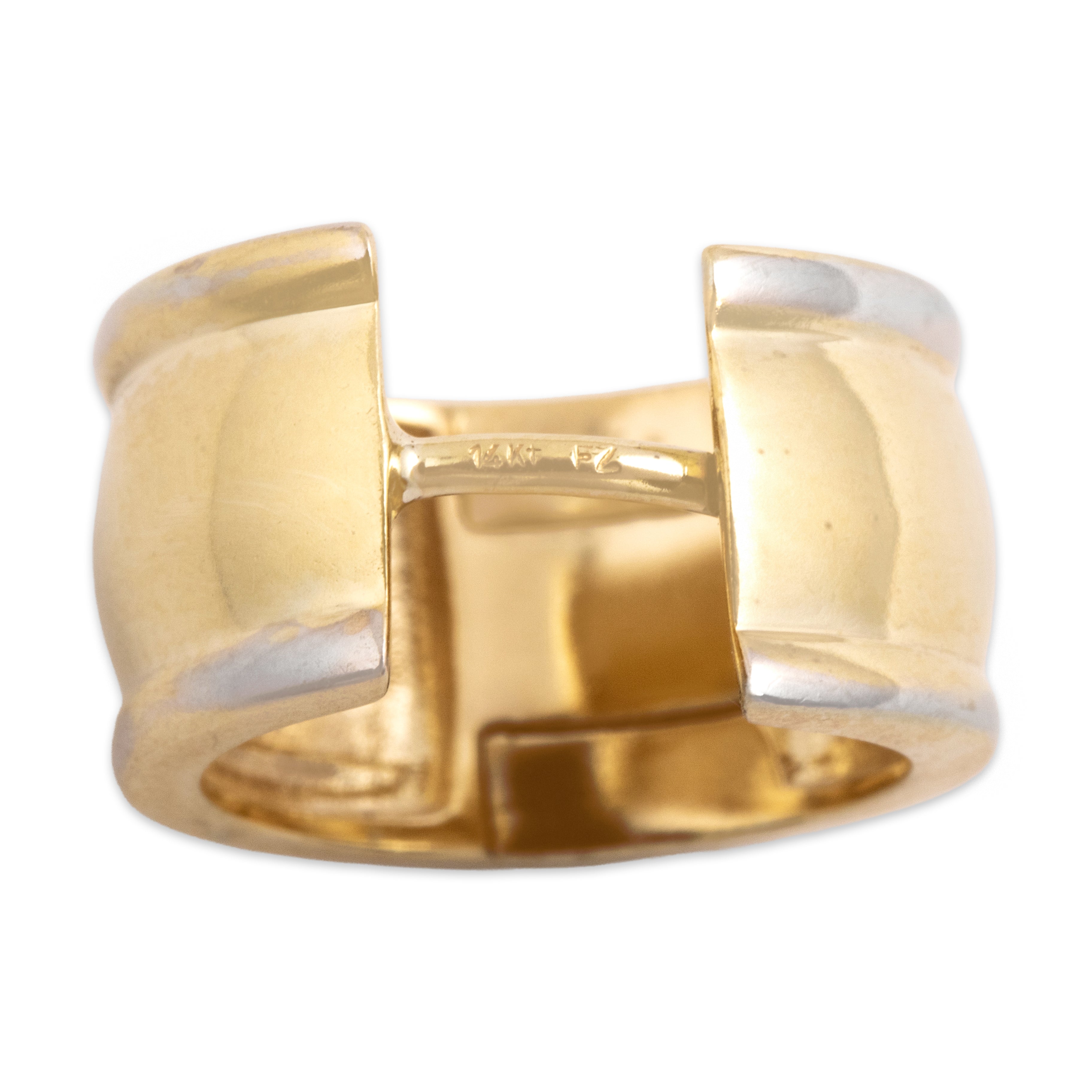 Vintage Small 14k Yellow & White Gold Classic Dome Hoop Earrings - Hallmark view