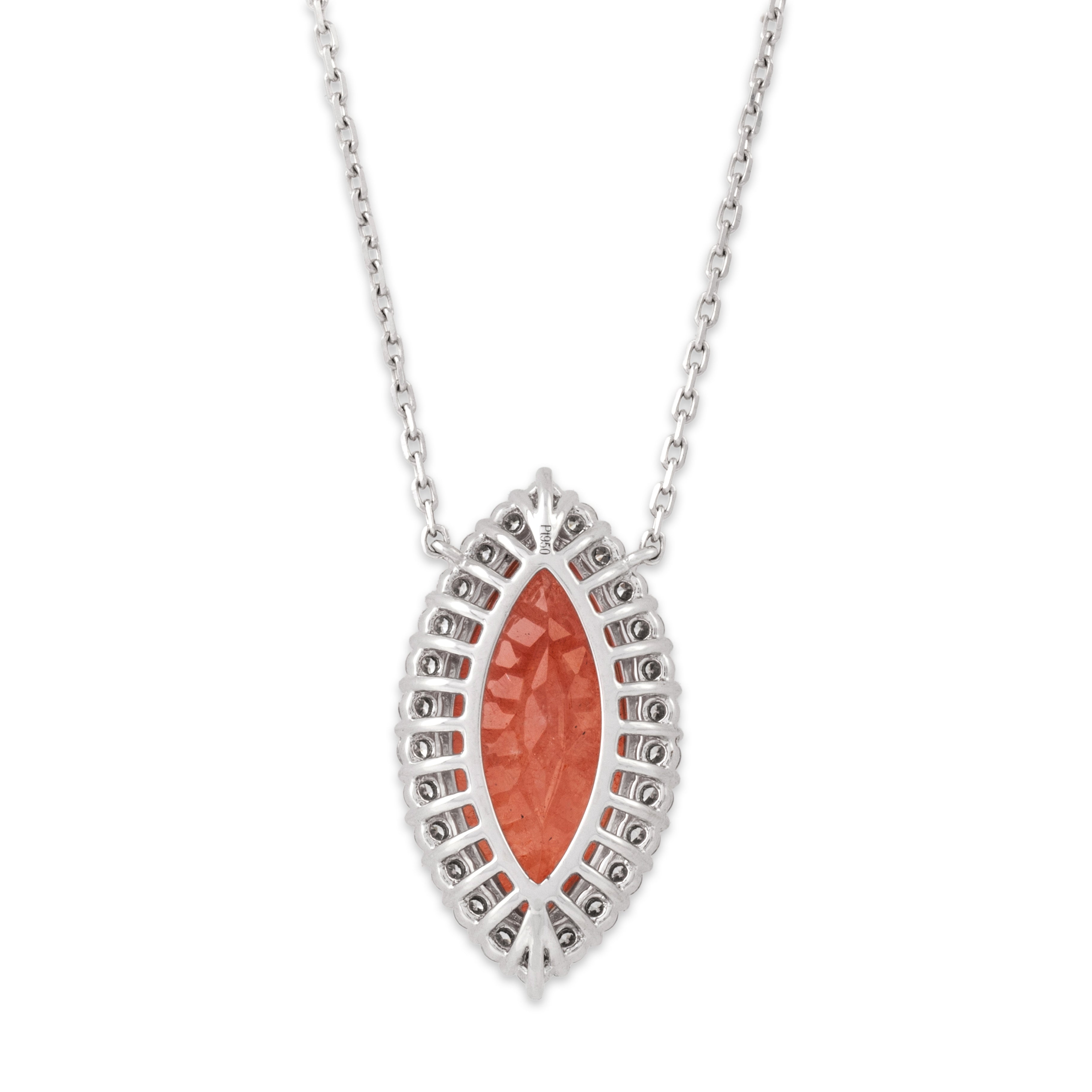 Estate Platinum 8.47ct Peach Rutilated Quartz .69cttw Diamond Stunning Oversized Glimmering Marquise Halo Necklace - Back view