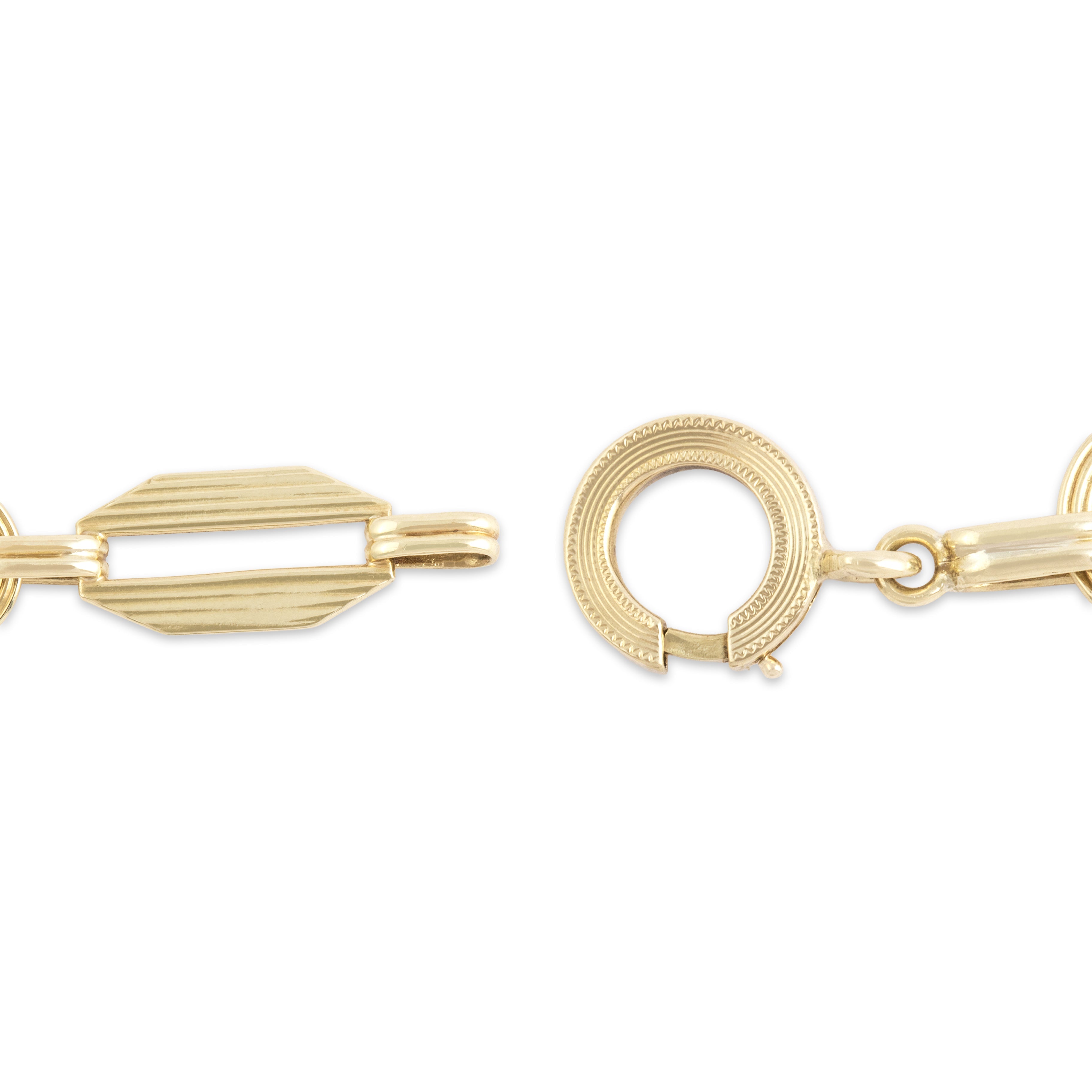 Vintage 14k Yellow Gold Textured Geometric Link Bracelet - clasp view