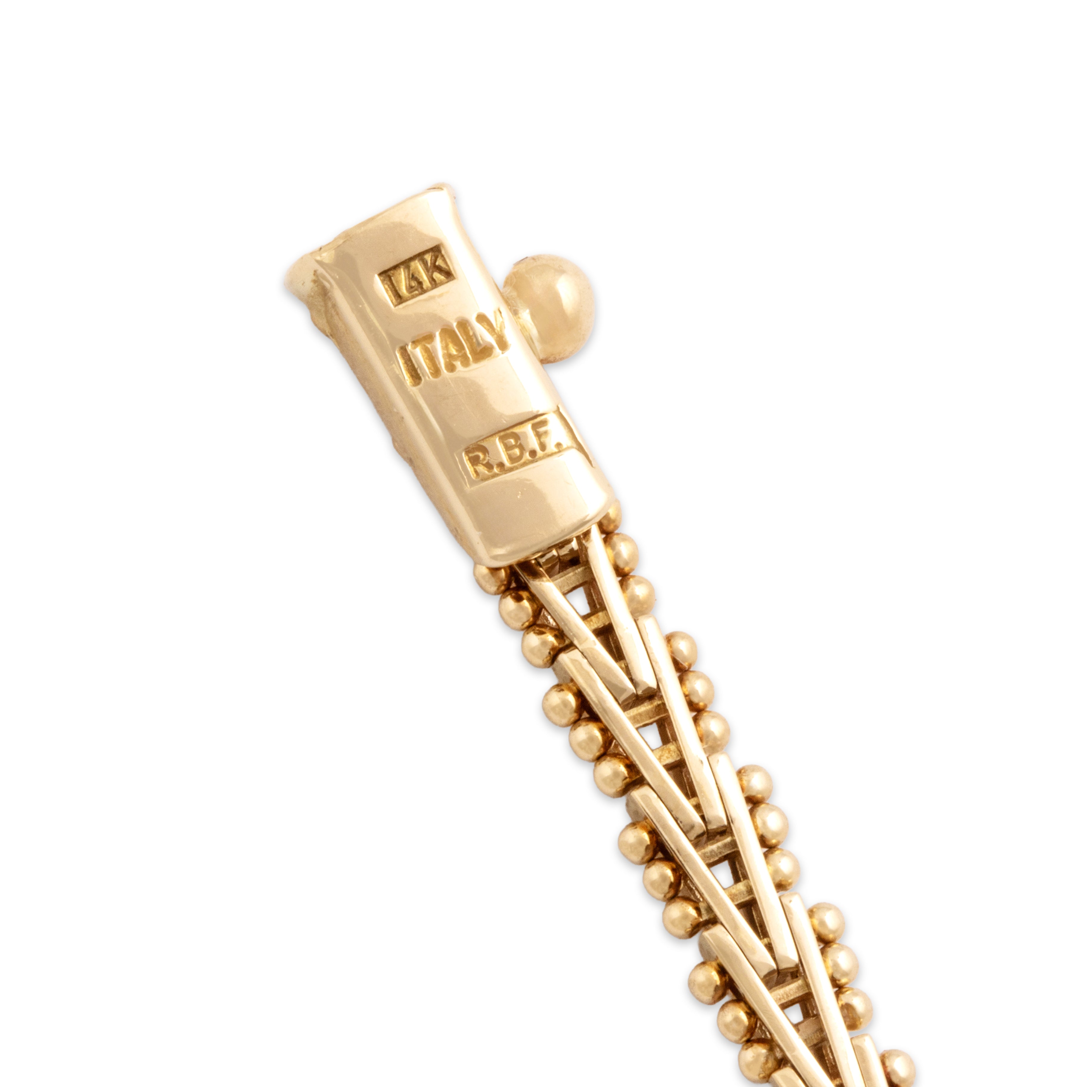 Vintage Italian 14k Yellow Gold Diamond Sleek Accented Flat Link Bracelet - Hallmark view