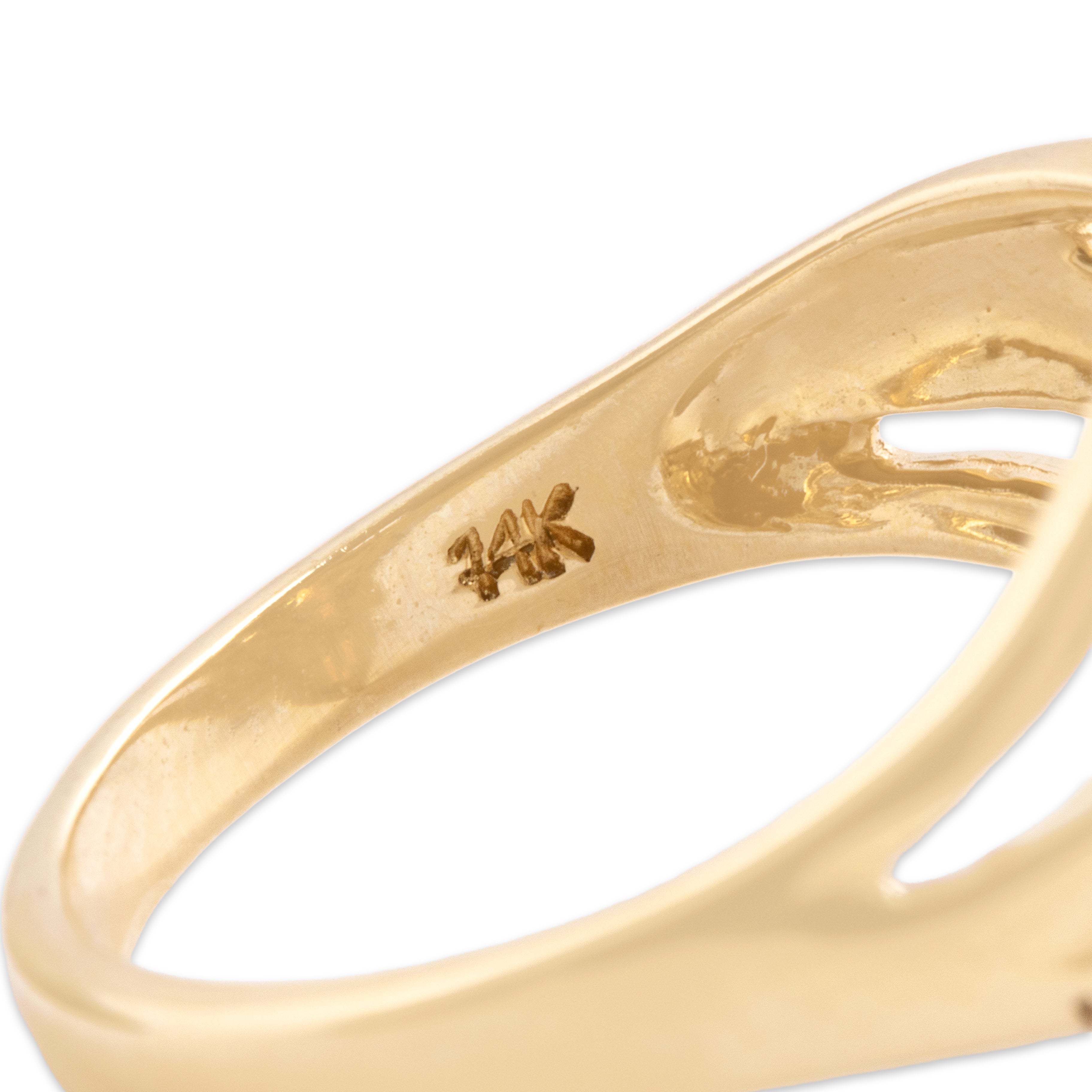 Vintage 14k Yellow & White Gold 1.02ct Citrine Diamond Striking Open Bypass Ring - Hallmark view
