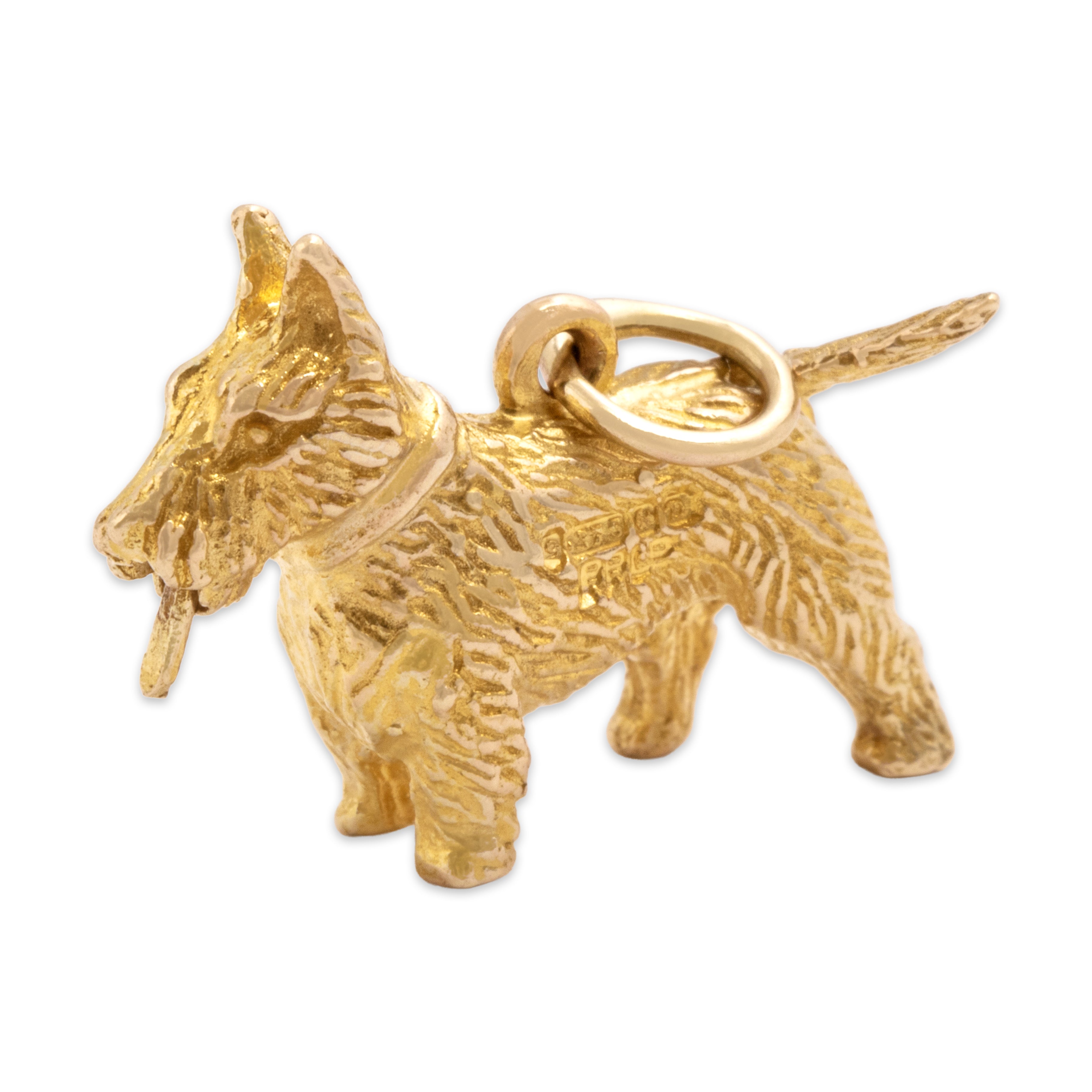 Vintage English 9k Yellow Gold Cheeky Wagging Puppy Charm / Pendant - detail view #1