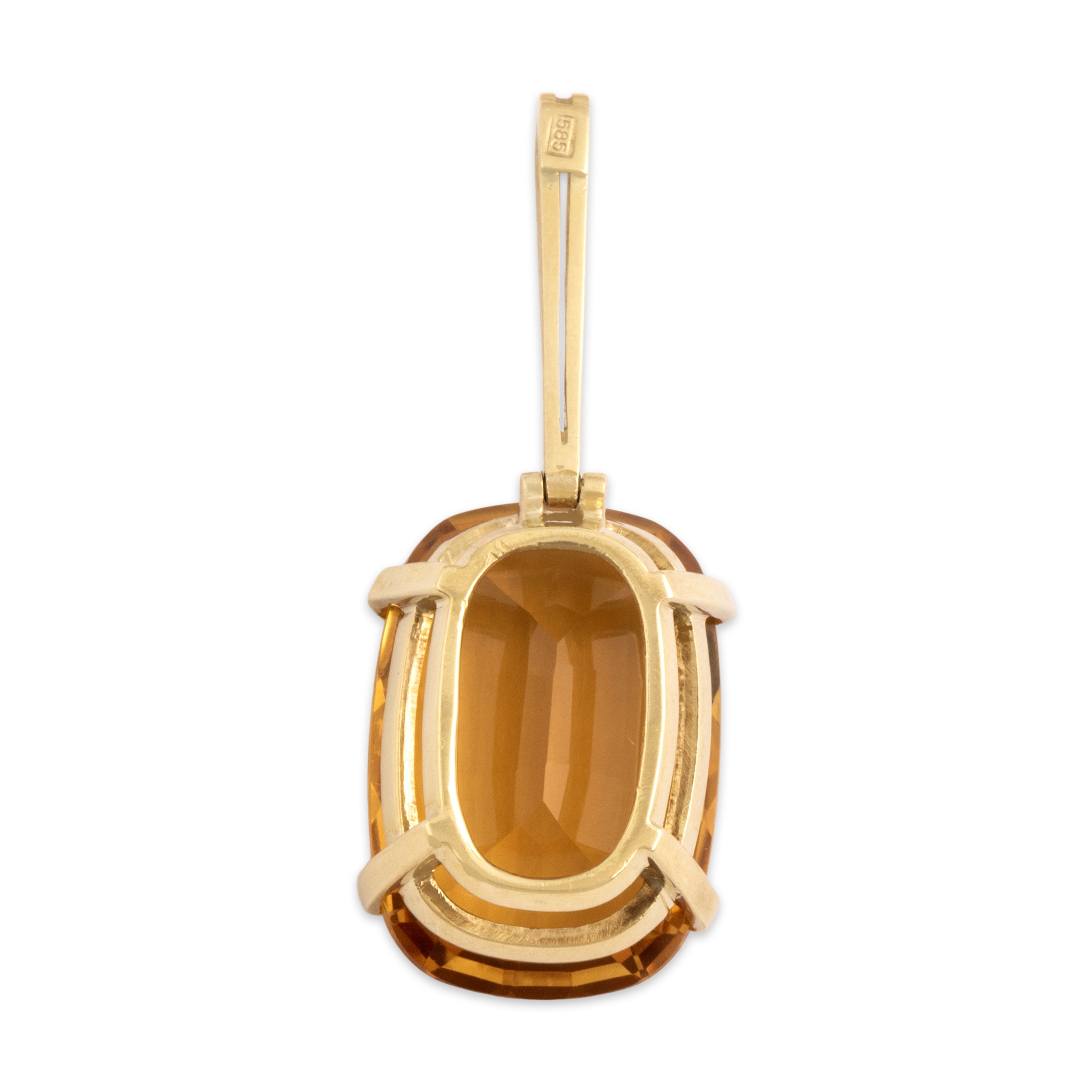 Vintage 14k Yellow Gold 11.46ct Citrine Long Dangle Sunny Solitaire Pendant - Back view
