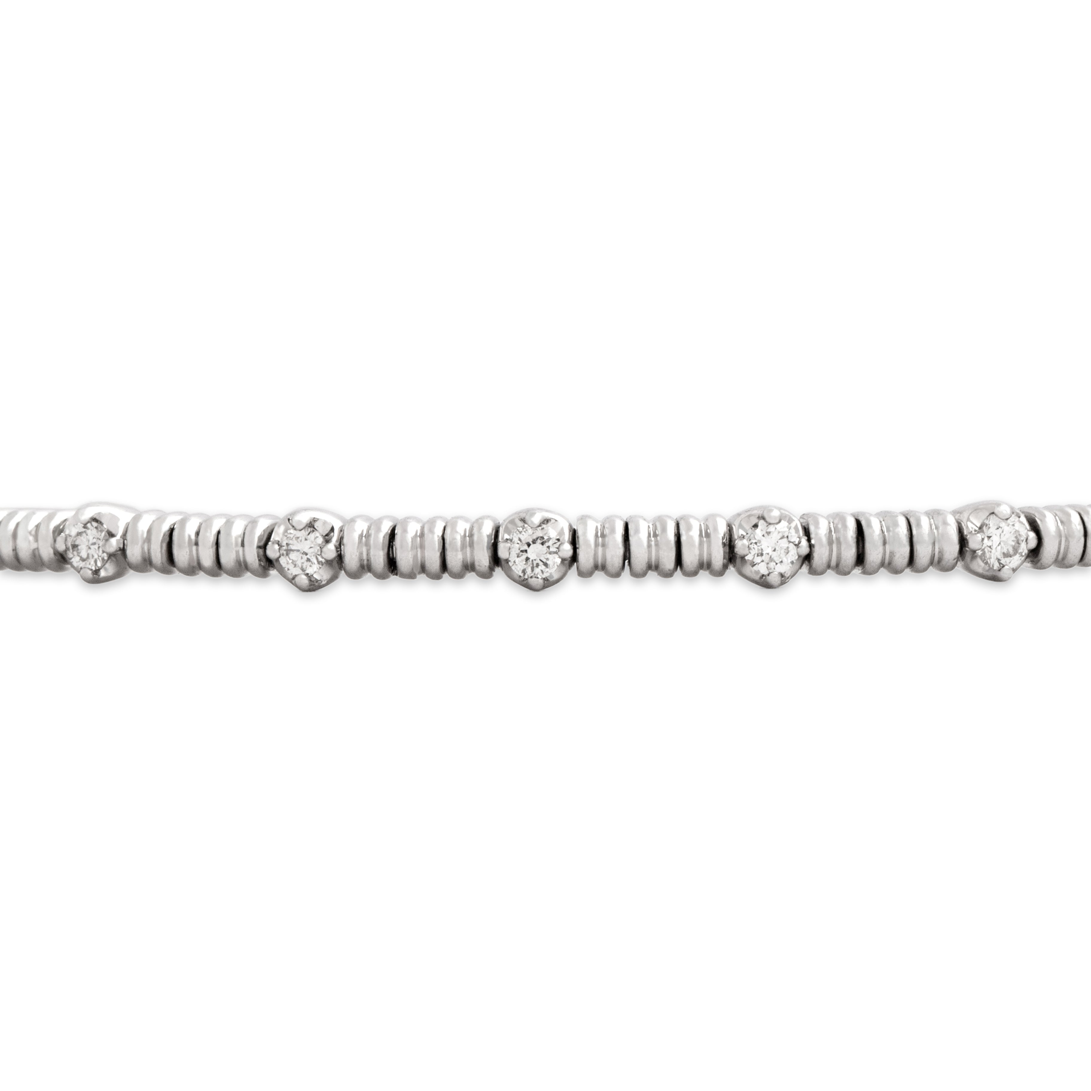 Estate 14k White Gold Diamond Flexible Dotted Tennis Bangle Bracelet - detail view #4