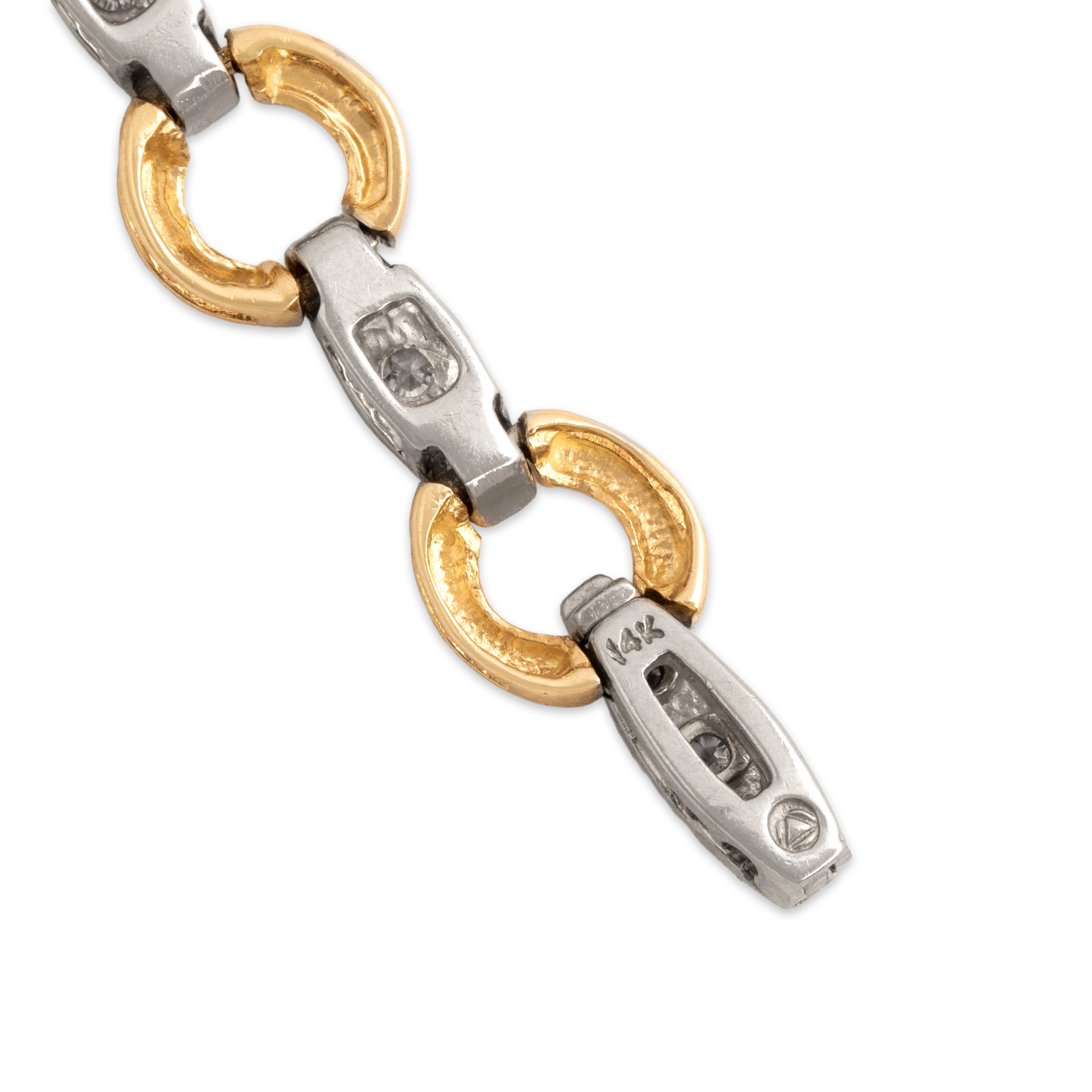 Vintage 14k Yellow & White Gold 1.03cttw Diamond Chic Dual-Textured Circle Link Bracelet - Hallmark view