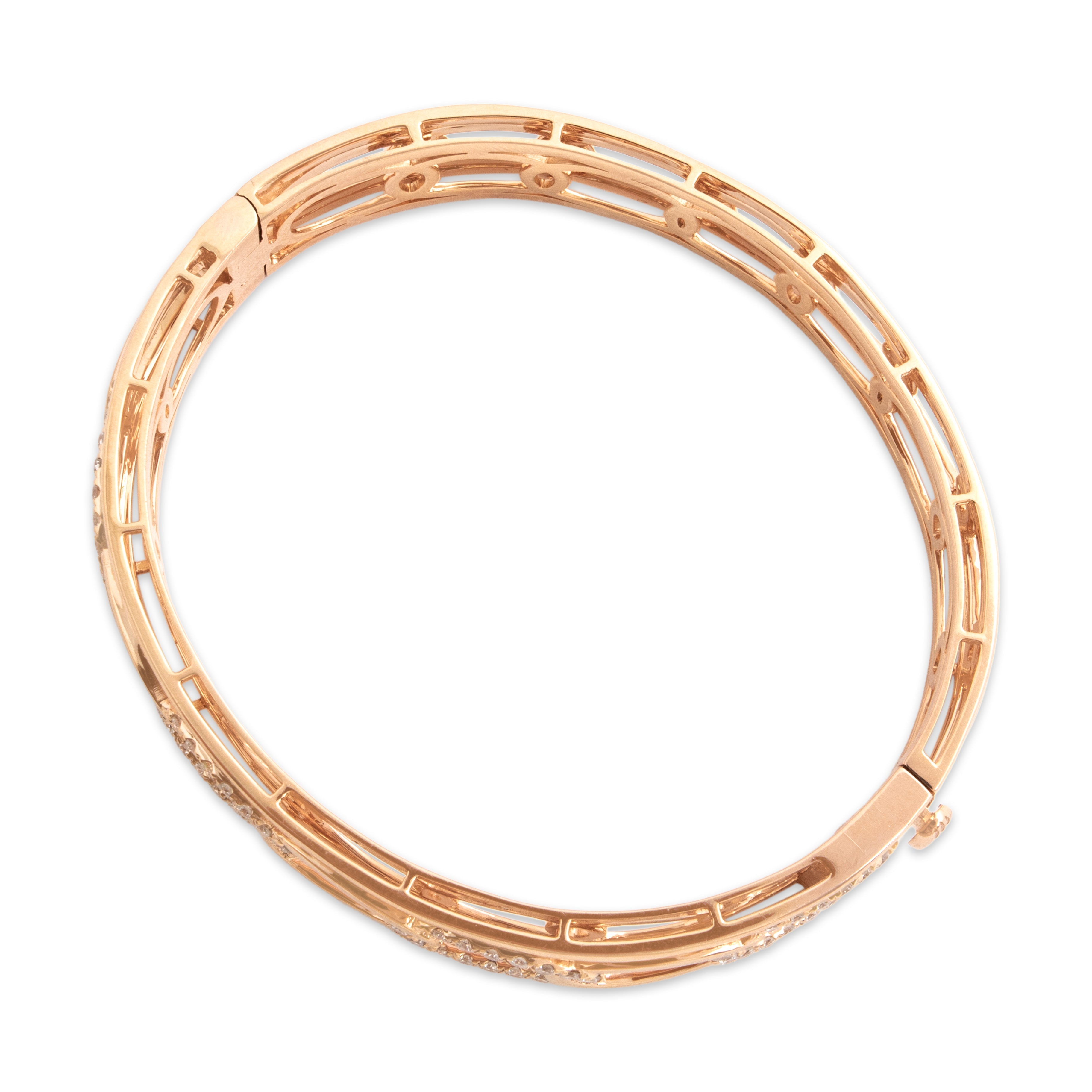 Estate Substantial 18k Rose Gold 1.03cttw Diamond Glittering Oval Link Bangle Bracelet - detail view #4