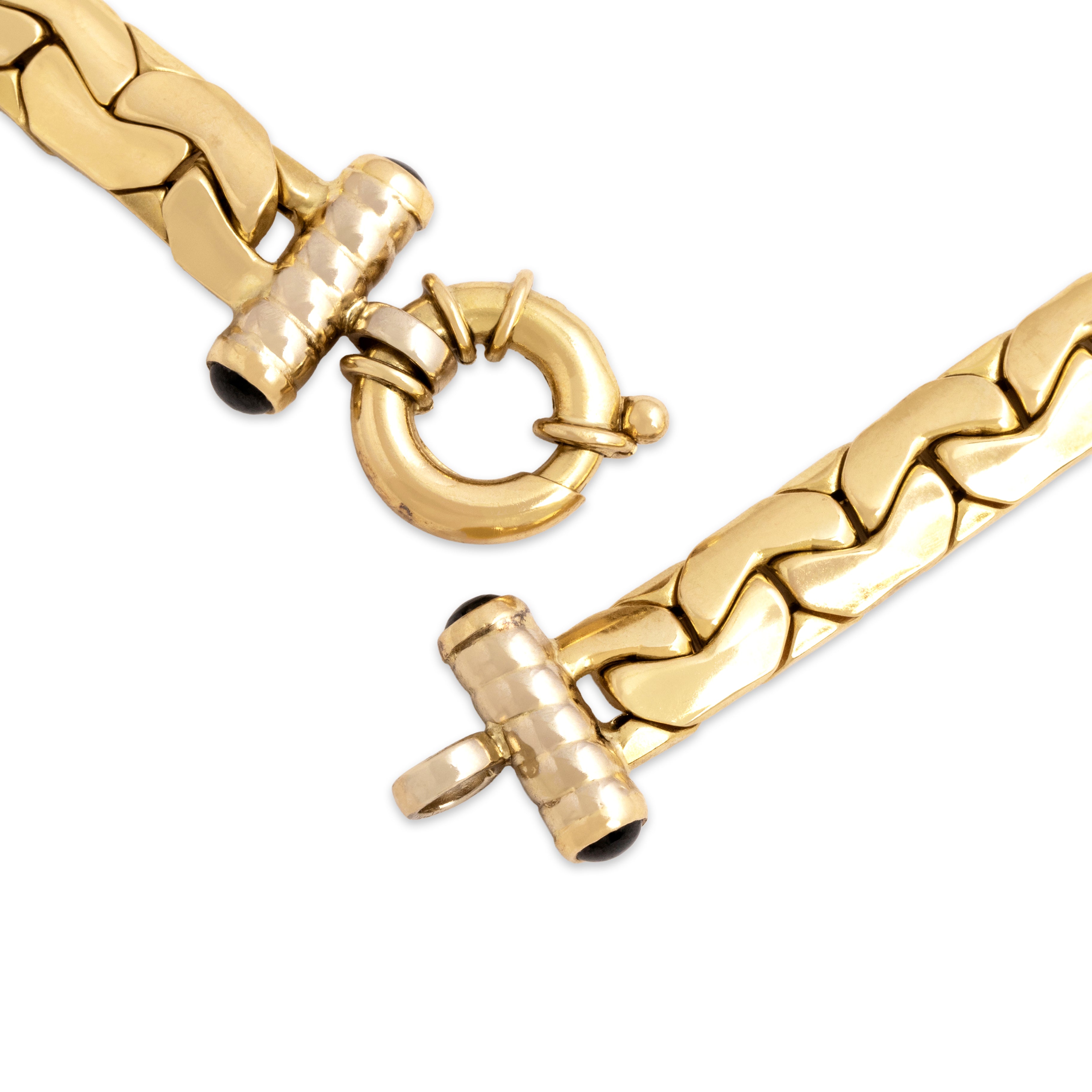 Vintage Italian Heavy 18k Yellow Gold .53cttw Dark Blue Sapphire C-Link Necklace - clasp view