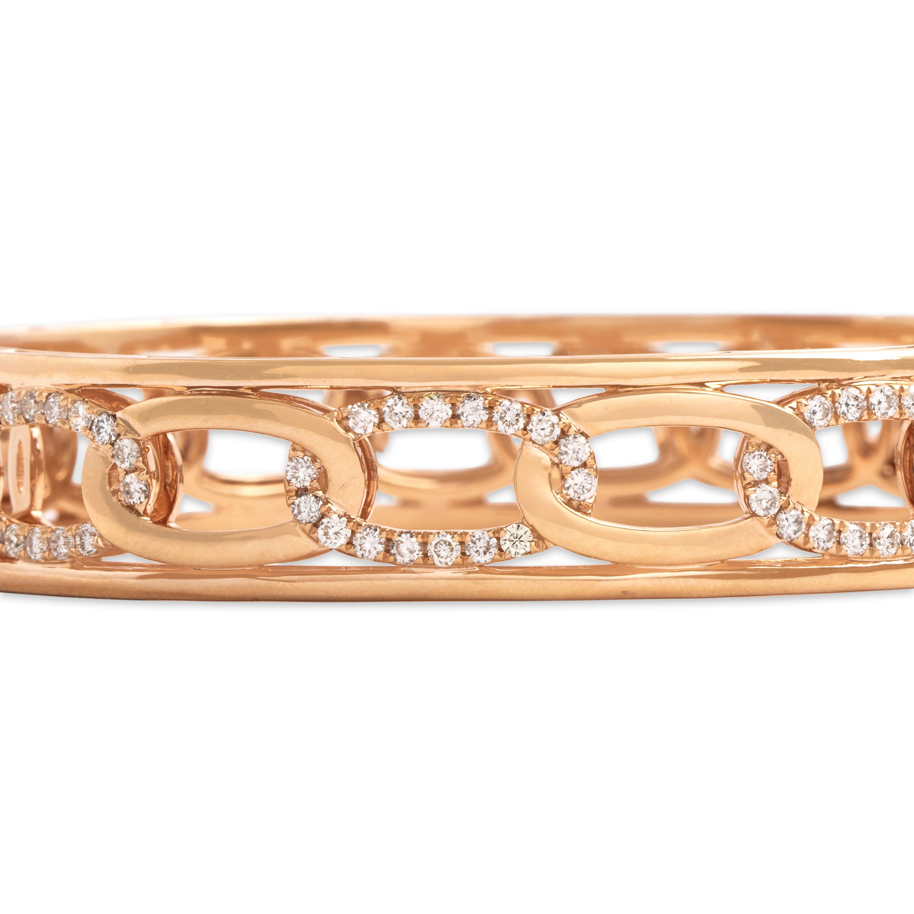 Estate Substantial 18k Rose Gold 1.03cttw Diamond Glittering Oval Link Bangle Bracelet - detail view #5