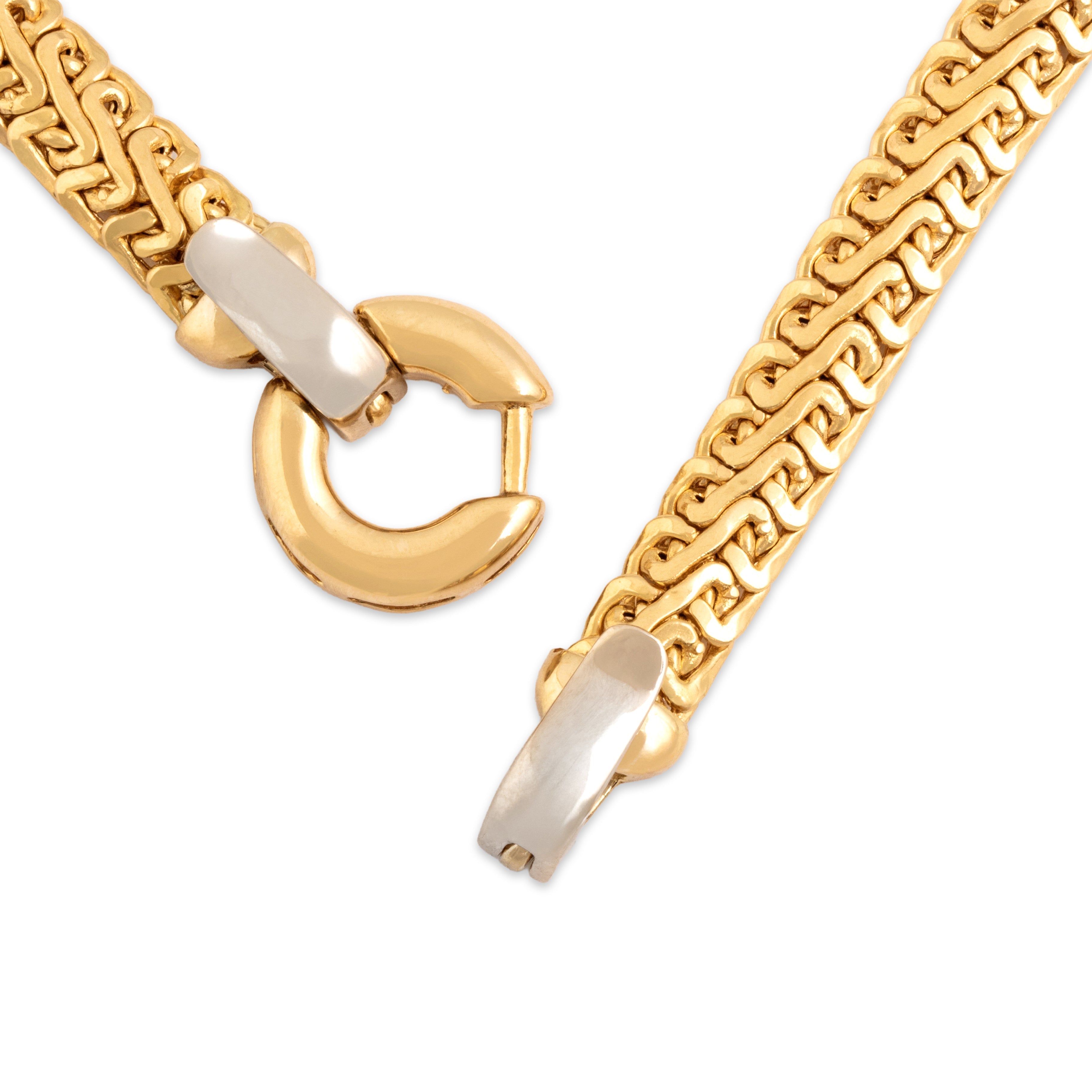 Vintage Italian 18k Yellow & White Gold Dual Opening Flat Artistic Link Necklace - clasp view