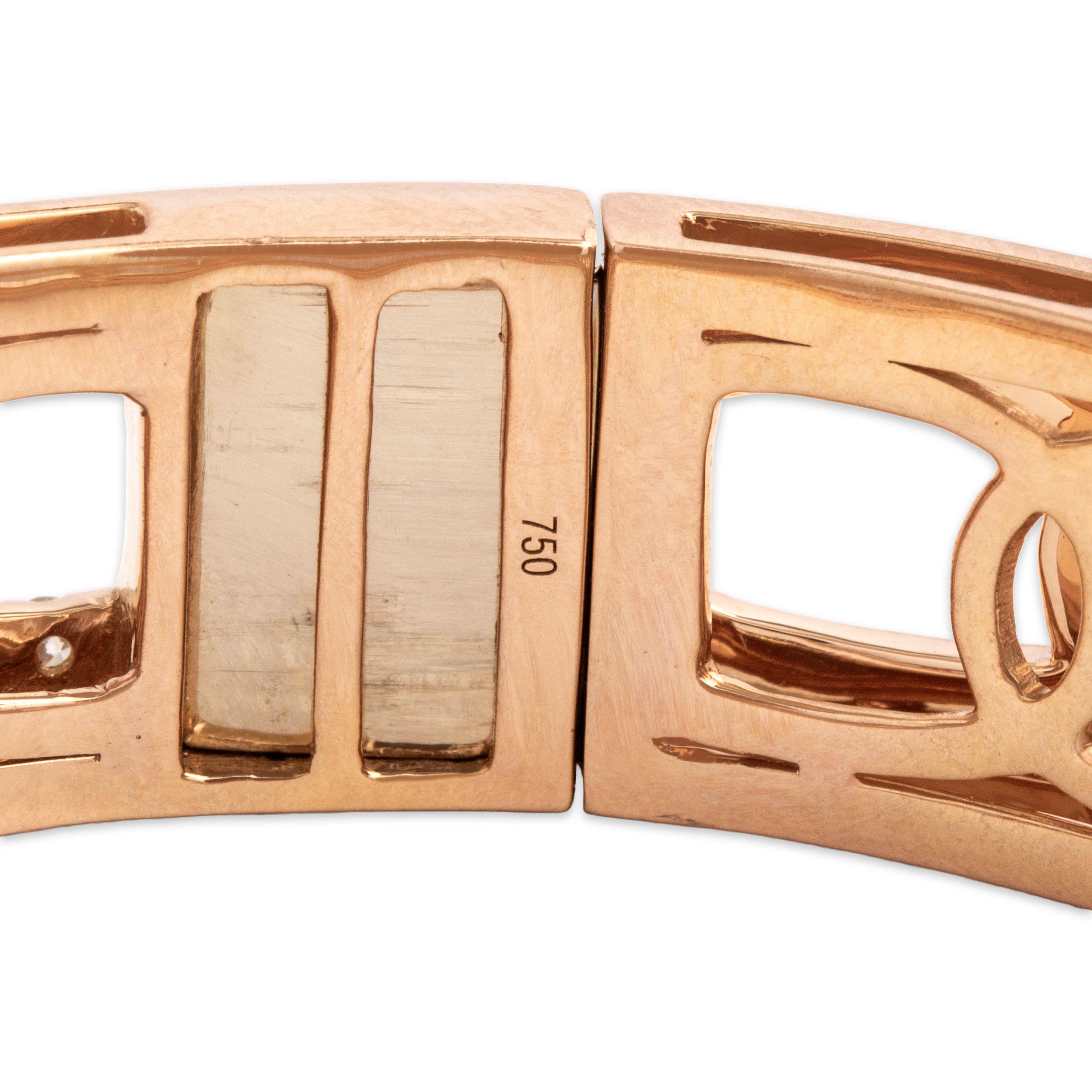 Estate Substantial 18k Rose Gold 1.03cttw Diamond Glittering Oval Link Bangle Bracelet - Hallmark view