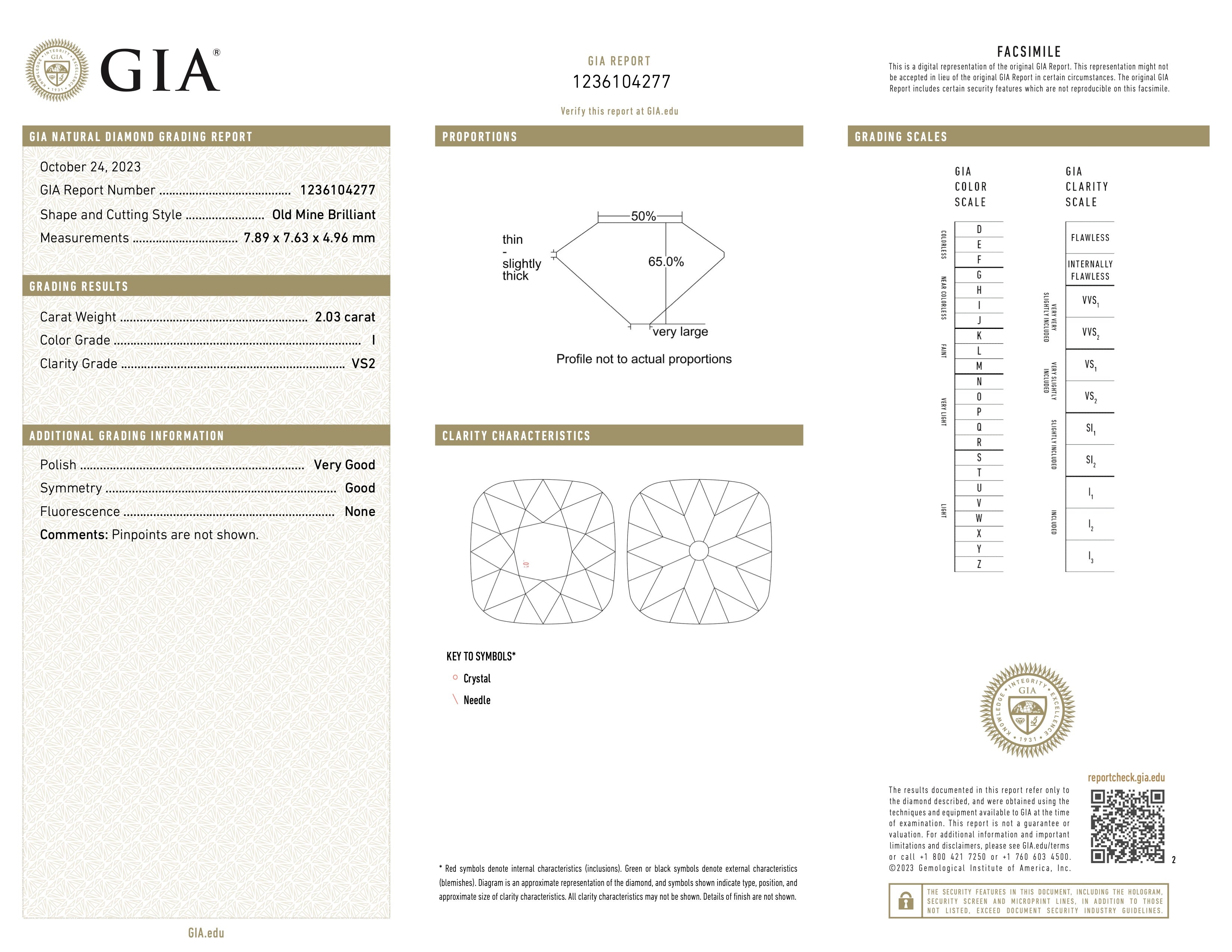 2.03ct Old Mine Cut Diamond GIA I VS2