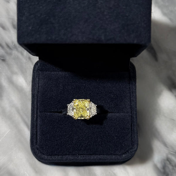 Estate Platinum & 18k Yellow Gold Fancy Yellow & White Diamond Superb Trio Ring 7.25
