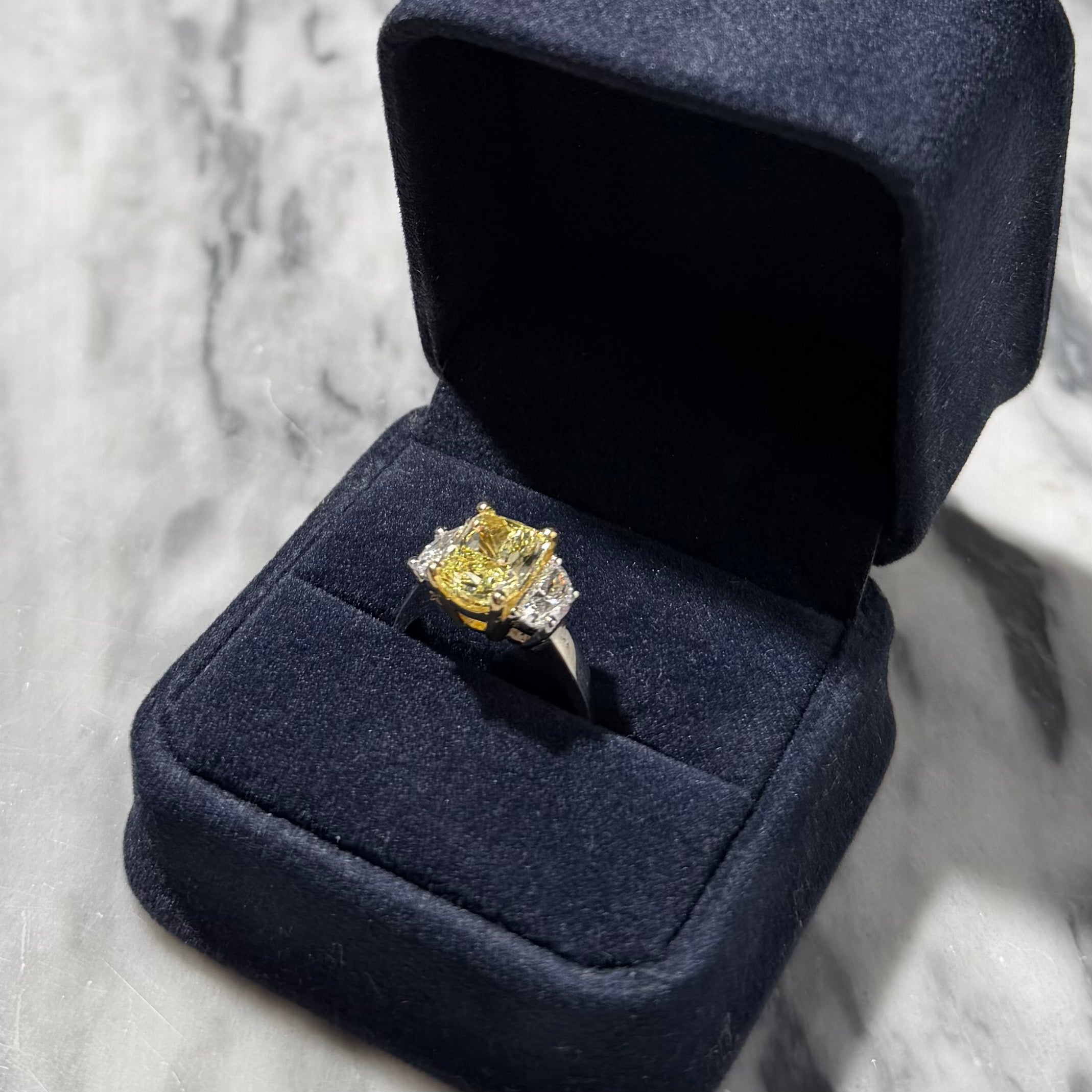 Estate Platinum & 18k Yellow Gold Fancy Yellow & White Diamond Superb Trio Ring 7.25