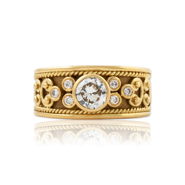 Vintage 18k Yellow Gold 1cttw Diamond Handcrafted Bezel-Set Band Ring 10.00