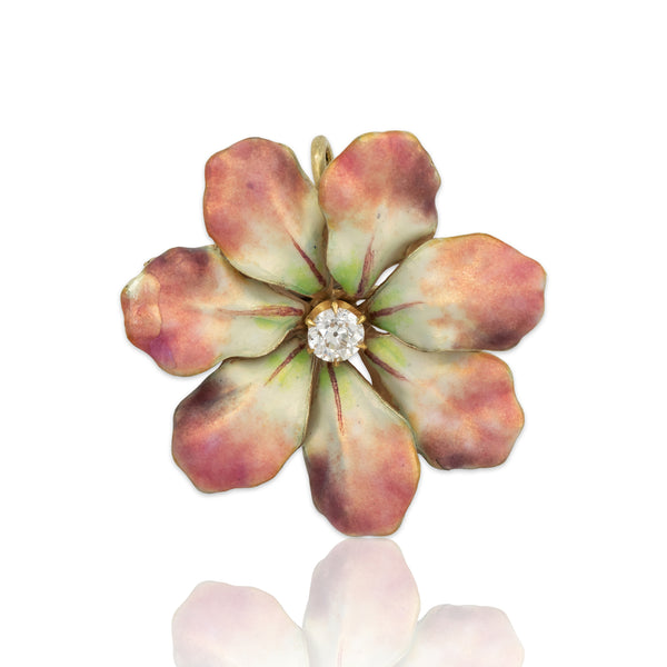 Antique Victorian 14k Yellow Gold .27ct Old Mine Diamond Luminous Pin / Pendant