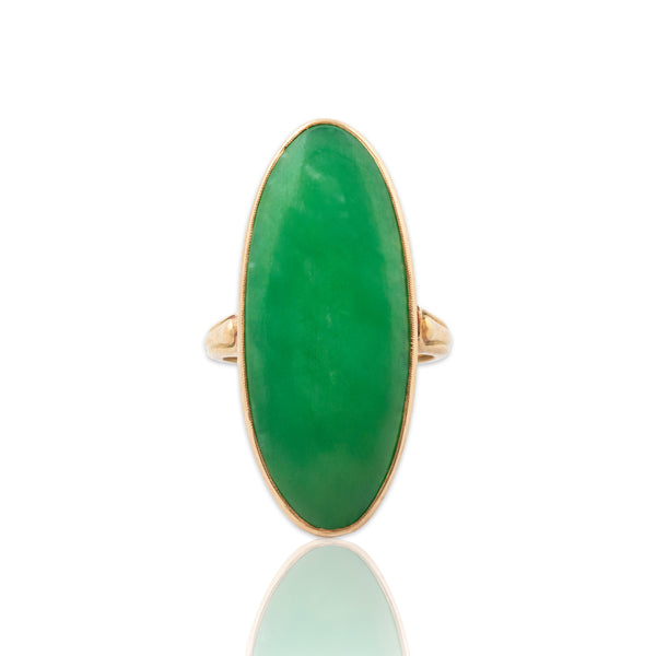 Vintage Large 14k Yellow Gold 11.12ct Jade Statement Green Ring