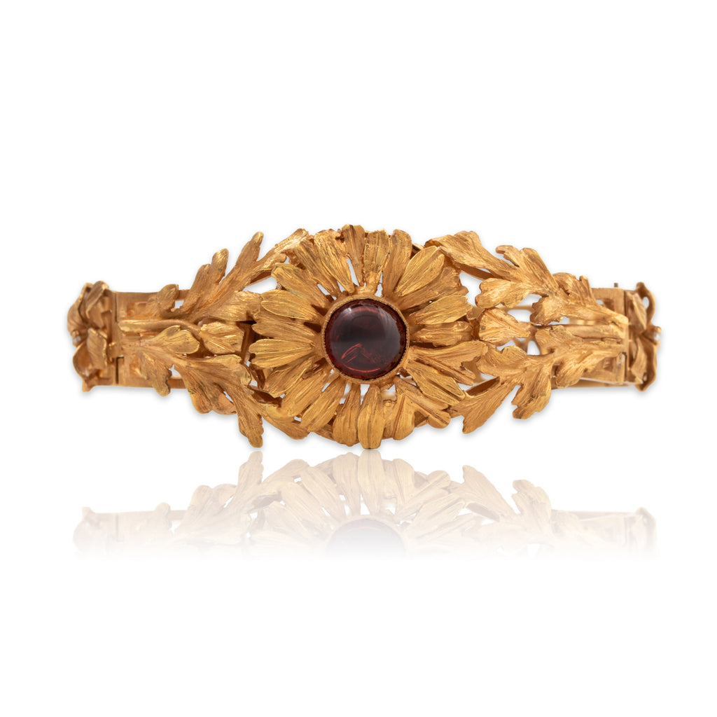 Antique Rare 18k Yellow Gold 2.61ct Garnet Diamond Handcrafted Bracelet 6.25"