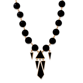 Vintage Heavy Art Deco 14k Yellow Gold Onyx Geometric Statement Necklace 20"