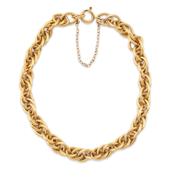 Vintage 14k Yellow Gold Handcrafted Solid Link Rope Charm Bracelet 7