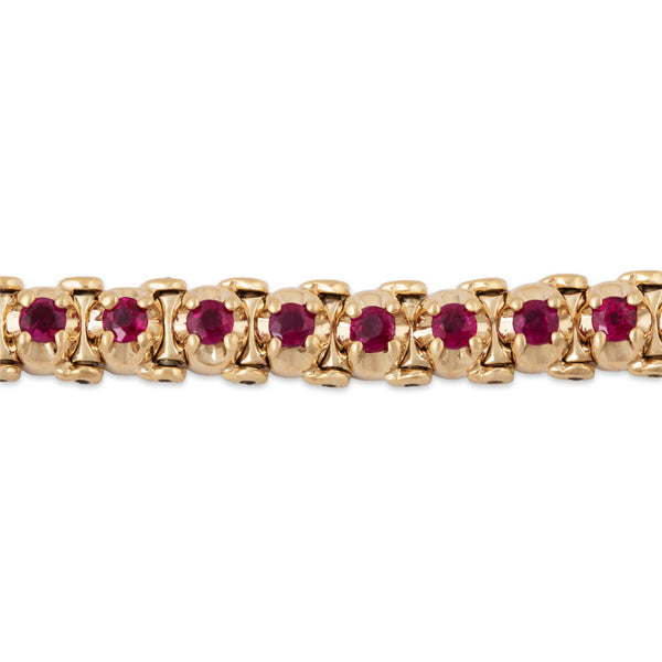 Vintage Heavy 14k Yellow Gold 3.12cttw Ruby Tennis Line Bracelet 6.5