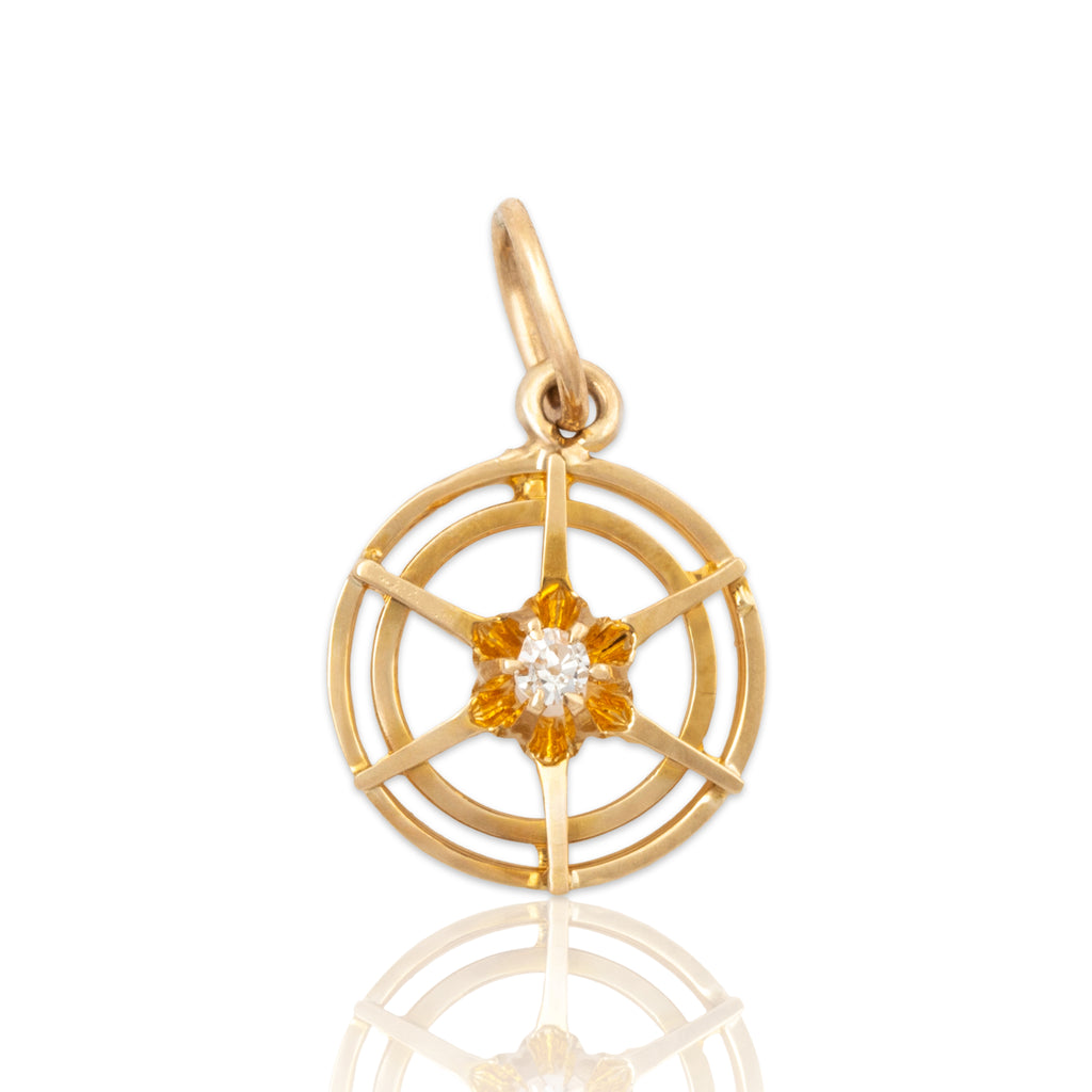 Antique Art Deco 14k Yellow Gold Diamond Buttercup Setting Charm / Pendant