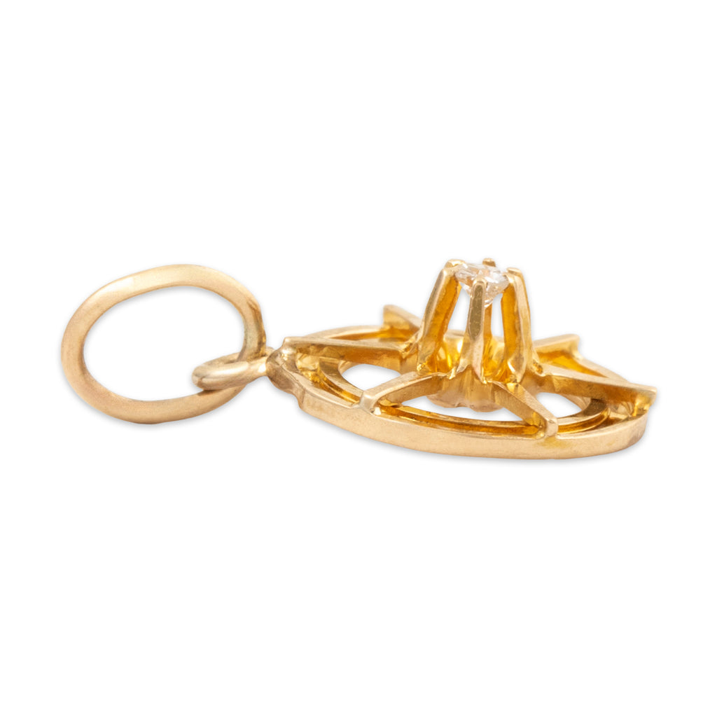 Antique Art Deco 14k Yellow Gold Diamond Buttercup Setting Charm / Pendant