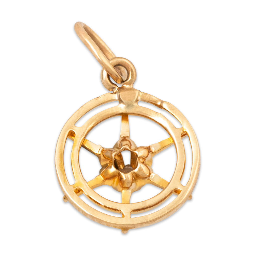 Antique Art Deco 14k Yellow Gold Diamond Buttercup Setting Charm / Pendant