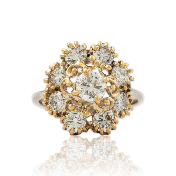 Vintage 14k White & Yellow Gold 1.40cttw VS Diamond Floriform Statement Ring