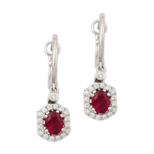 Estate 14k White Gold .88cttw Vivid Ruby Diamond Earrings