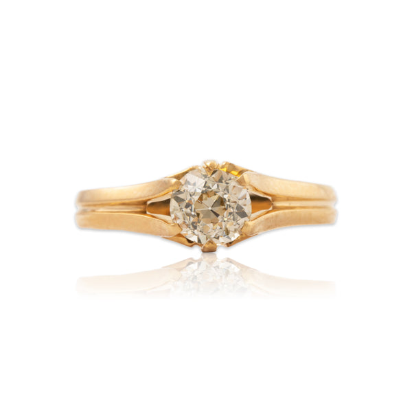Antique 18k Yellow Gold .6ct Yellow Old Mine Diamond Solitaire Ring 7.00