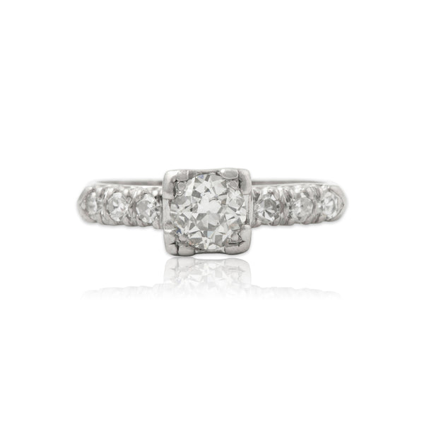 Vintage Platinum .834cttw Old European Cut Diamond Engagement Ring 6.75